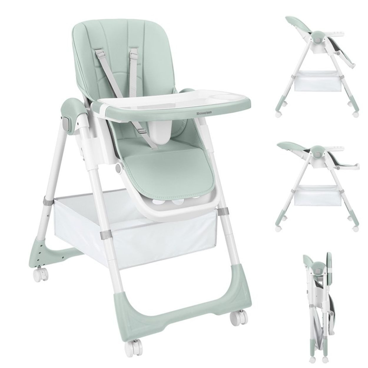 Kikkaboo Kombihochstuhl Kinderhochstuhl Spicy+ faltbar, höhenverstellbar Fußstütze Räder Korb