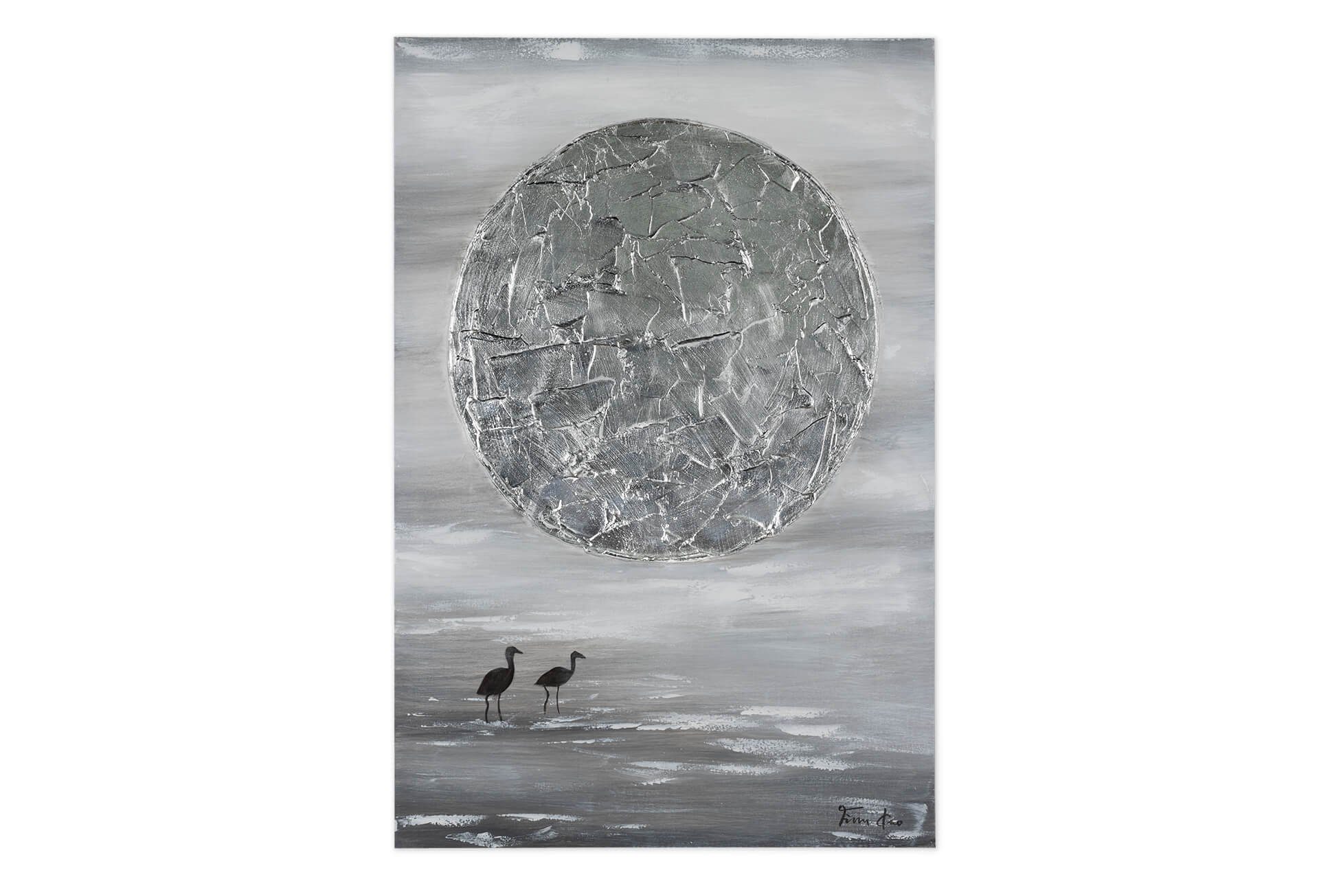 KUNSTLOFT Gemälde Silver Moon 60x90 Leinwandbild cm, Wandbild Wohnzimmer HANDGEMALT 100