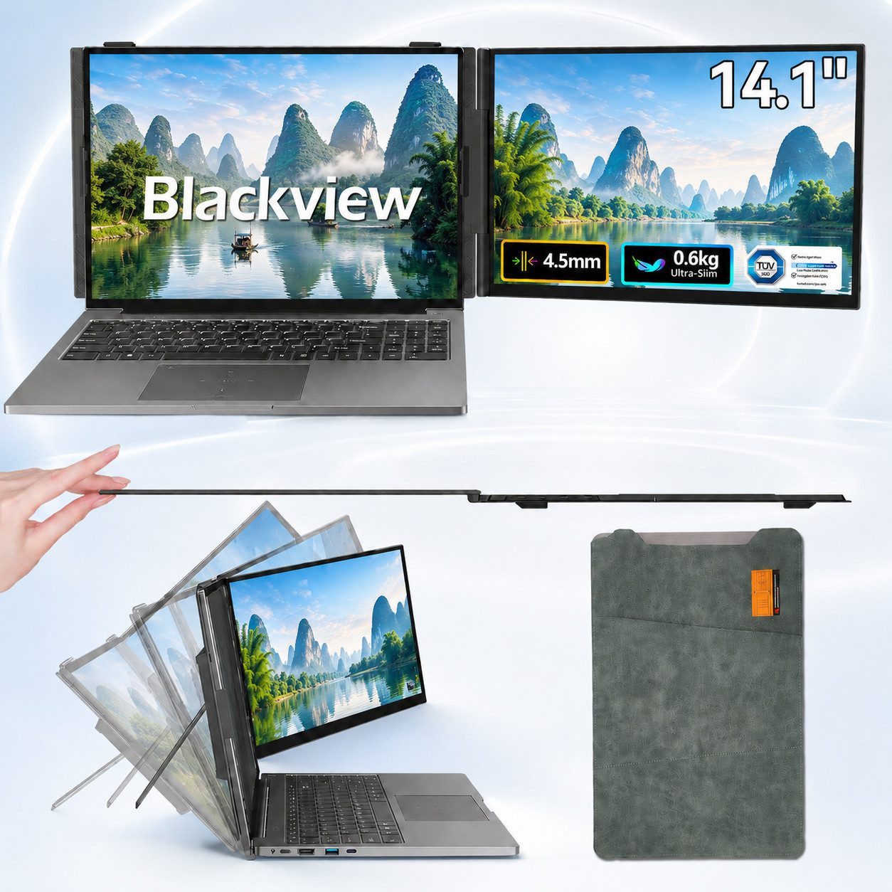 blackview Laptop Bildschirm Erweiterung 2026, Ultra-dünne, Portabler Monitor für Notebook (FHD, IPS, 13,3-17,3 Zoll & Windows/Mac/Android/Chrome-Kompatibilität)