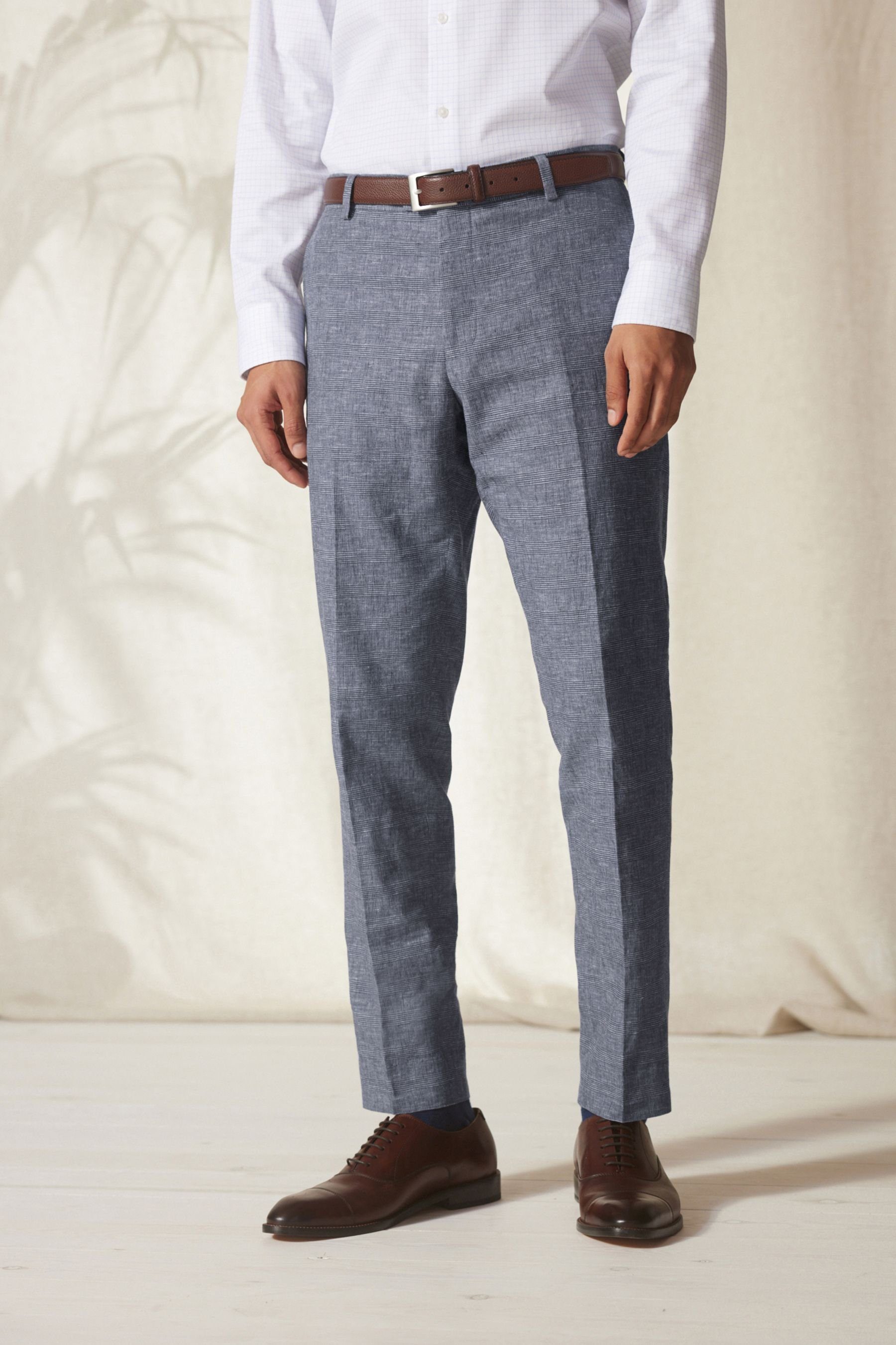 Anzughose aus Next (1-tlg) Hose Leinengemisch: Slim Fit Karierter Anzug