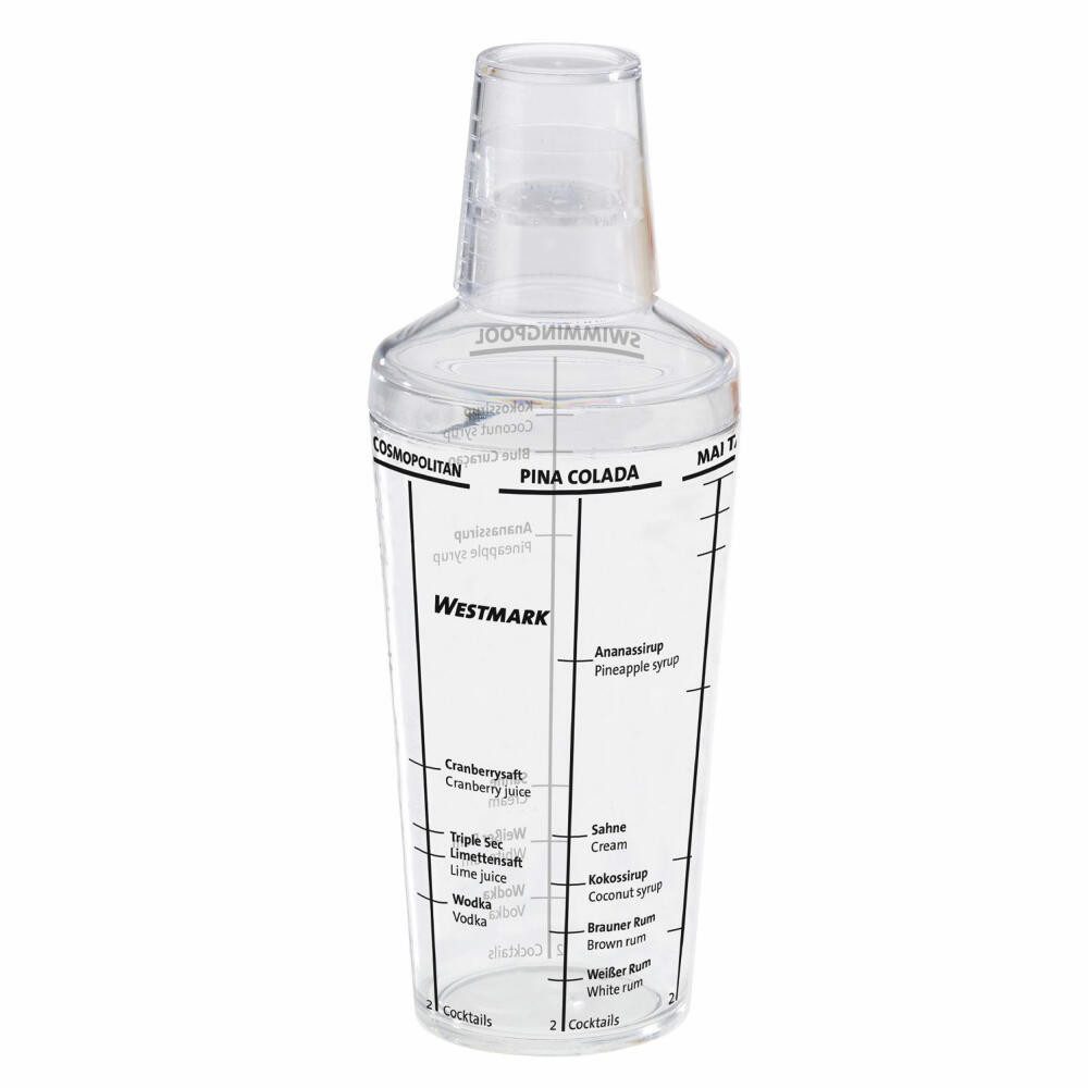 Cocktail Shaker mit 5 aufgedruckten Cocktail-Rezepten, Füllvolumen: 0,5 l, Casablanca
