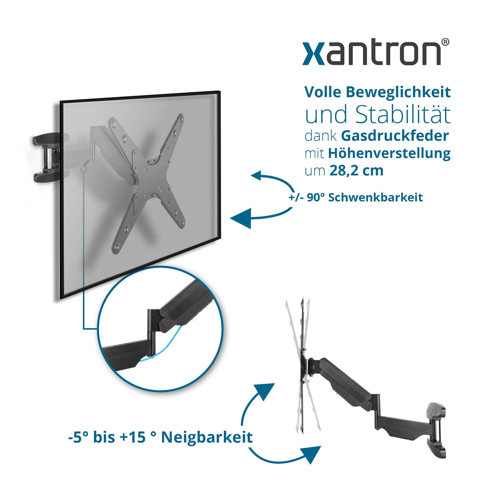 Xantron TV-Wandhalterung für TV Monitore 23-55", höhenverstellbar, vollbeweglich, ERGOLINE-440B, (bis 55 Zoll, ausziehbar bis 56,5 cm, schwenkbar, neigbar, drehbar)