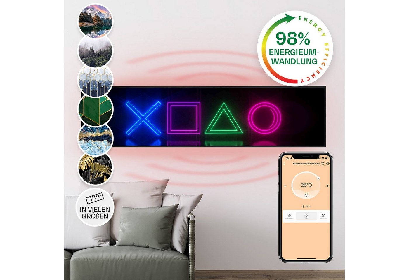Klarstein Heizkörper Wonderwall Air Art Smart 350W, elektrische Infrarotheizung mit Thermostat Bild elektrische Heizung