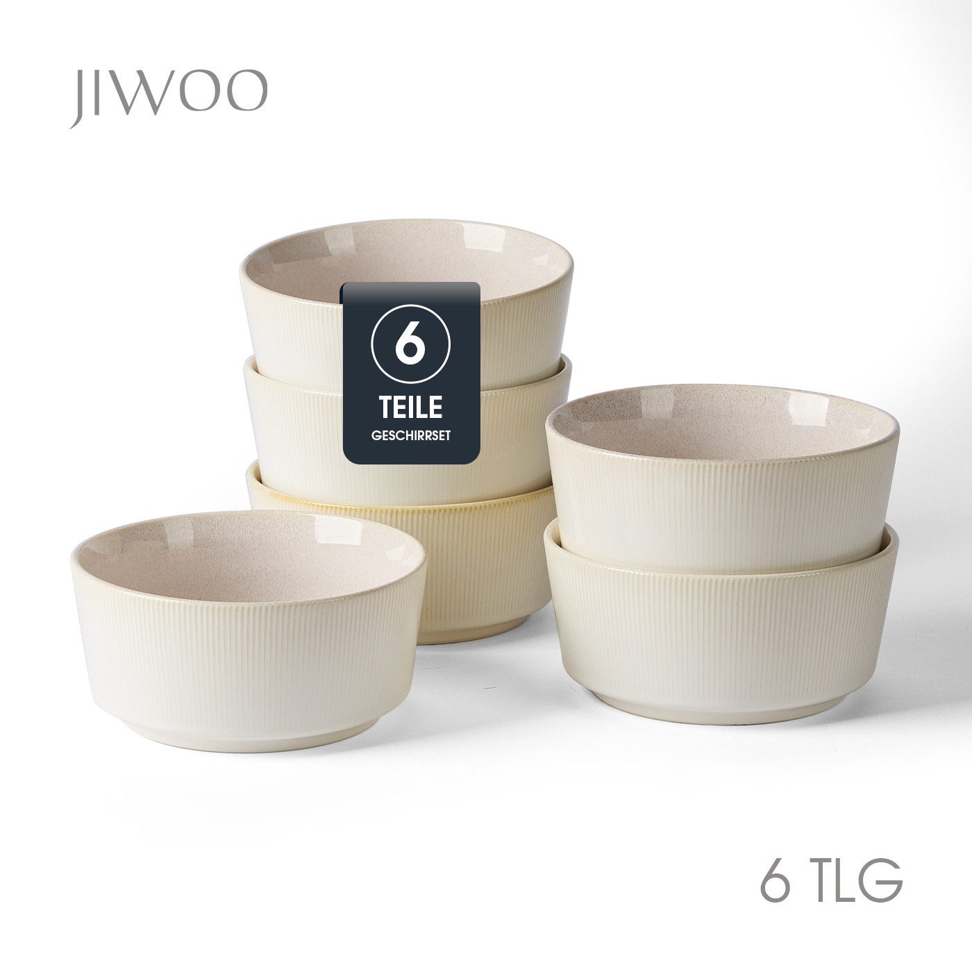 JIWOO Salatschüssel 4/6er Ø15,3cm, Müslischüssel Suppenschüssel Suppenschale Dessertschale, Keramik, (Set, 6-tlg), Schüssel Hochwertiges Schüsseln Weiß Mikrowellen spülmaschinenfest