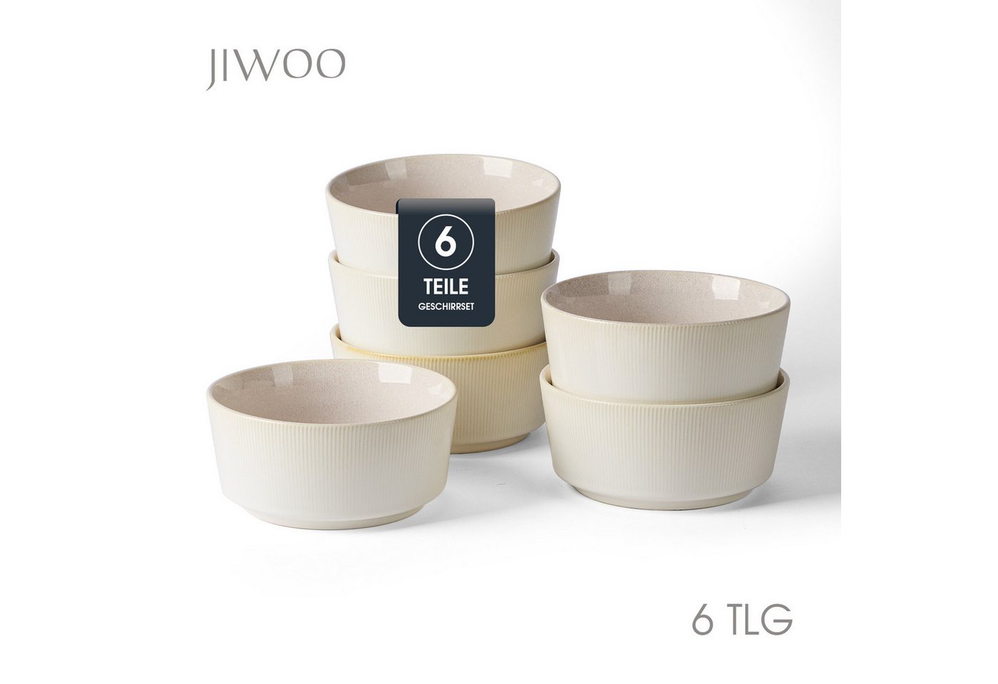 JIWOO Salatschüssel 4/6er Ø15,3cm, Müslischüssel Suppenschüssel Suppenschale Dessertschale, Keramik, (Set, 6-tlg), Schüssel Hochwertiges Schüsseln Weiß Mikrowellen spülmaschinenfest