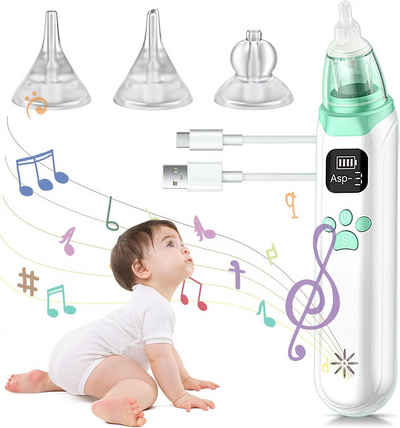 leben Nasensauger Elektrischer Nasensauger mit beruhigender Musik und Lichtfunktionen, Baby-Nasensauger, Anti-Reflux, mit 3 Saugstufen, Mit 3 Silikonspitzen, geeignet für Babys und Kleinkinder