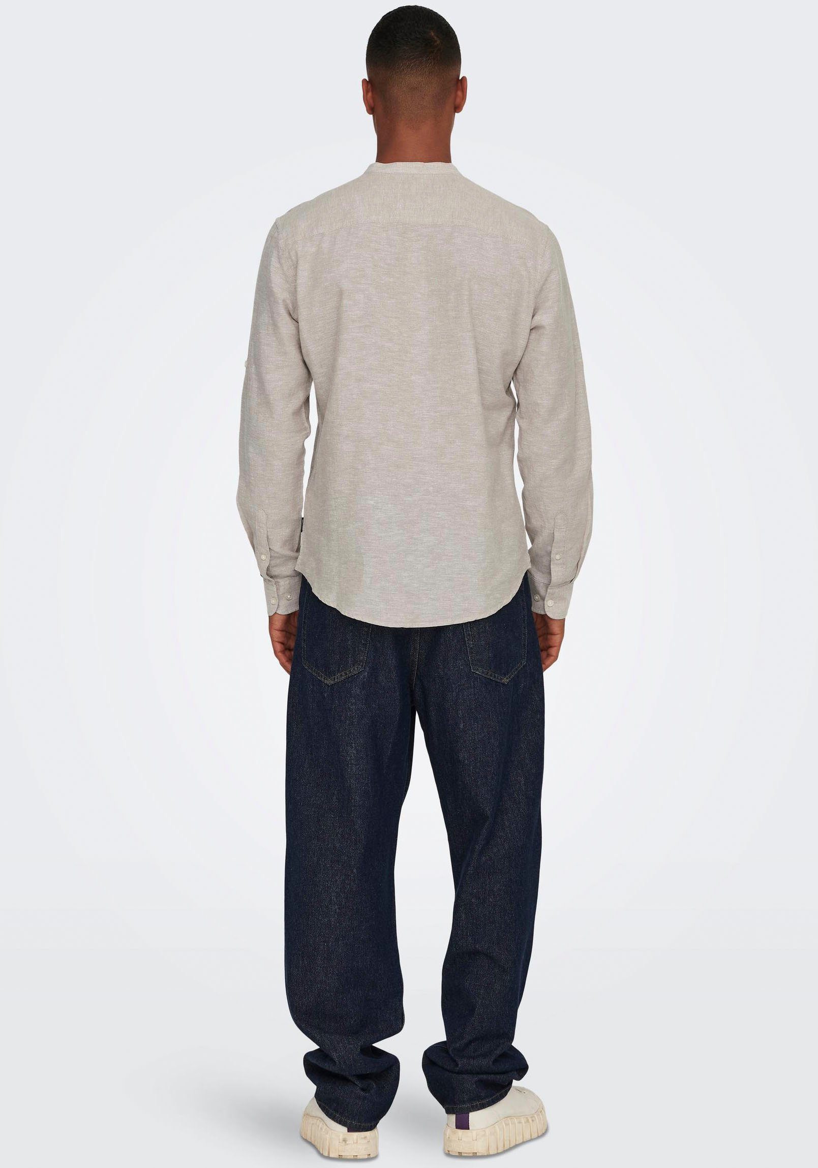 ONLY & SONS Langarmhemd ONSCAIDEN LS HALFPLACKT LINEN SHIRT