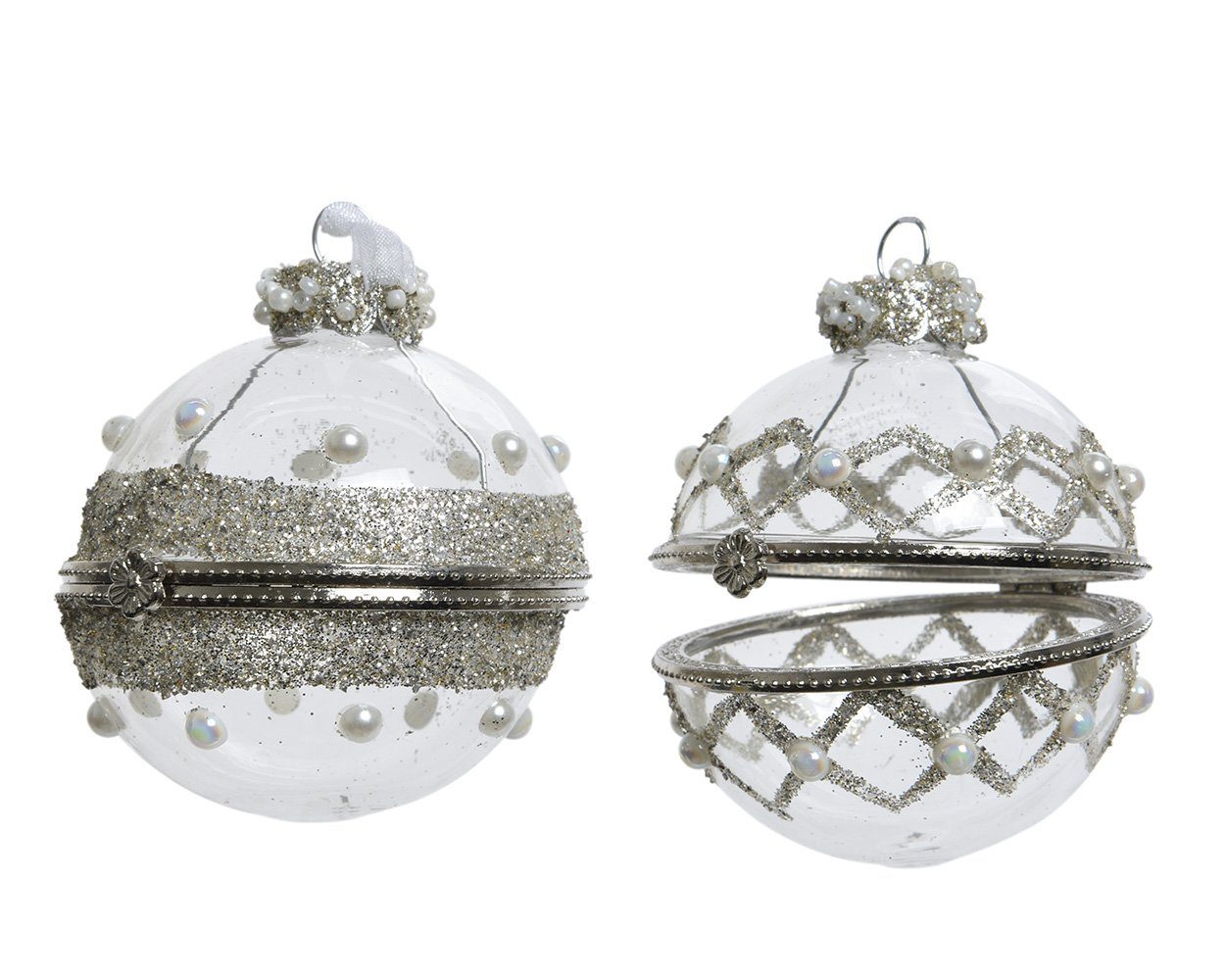 Decoris season decorations Christbaumschmuck, Weihnachtskugeln Glas aufklappbar mit Perlen 6cm klar, 1 Stück sort.