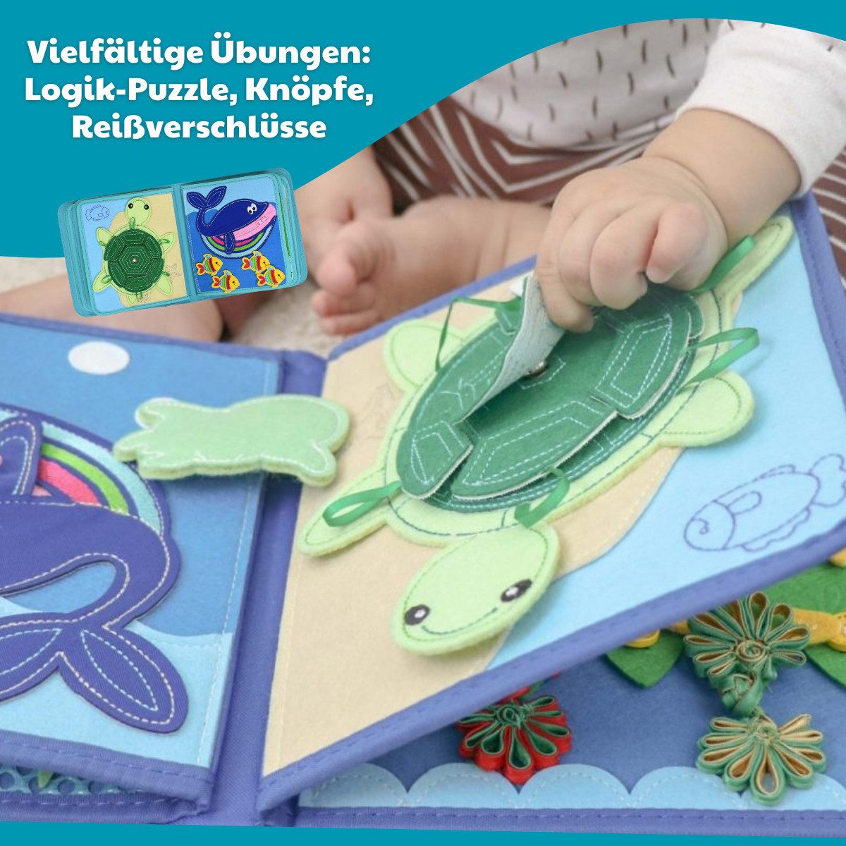 My First Book Lernspielzeug Montessori Quiet Book, Underwater, Set inkl. Rucksack, Busy Book, Beschäftigung ab 1 Jahr, Reisespielzeug, Geschenk