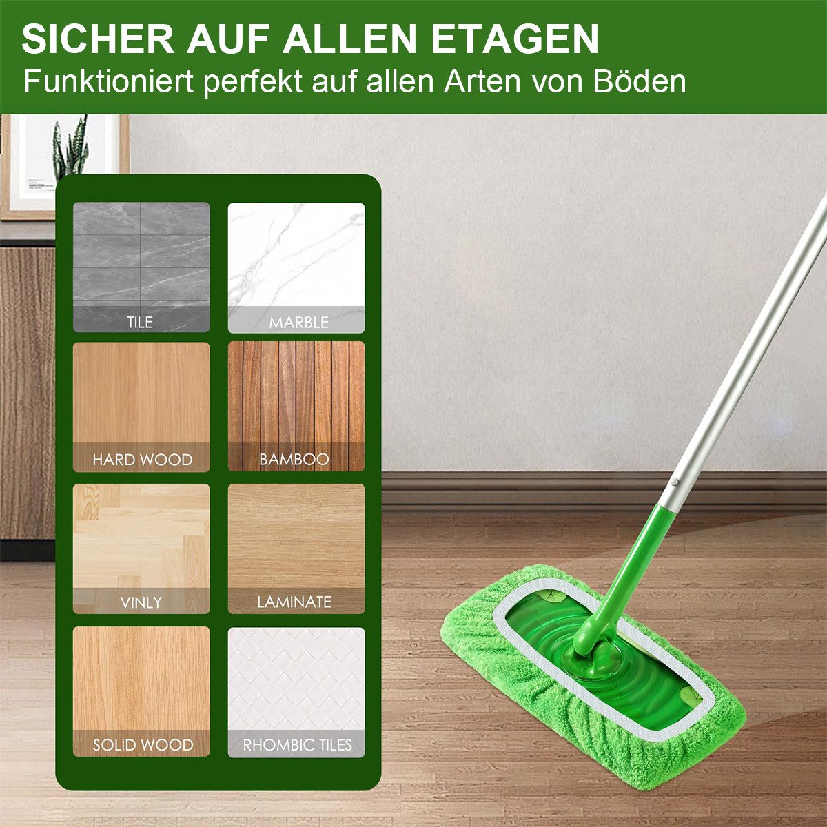 DOPWii 4er Set Wiederverwendbare Tücher für Swiffer Bodenwischer Mikrofasertuch (Zubehör, 4-tlg., Mop, Trocken- und Nassbodentücher, Universell für Reinigung)