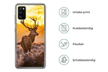 MuchoWow Handyhülle Hirsche - Tiere - Sonnenuntergang - Winter - Heidekraut - Natur, Handyhülle Samsung Galaxy A41, Smartphone-Bumper, Print, Handy