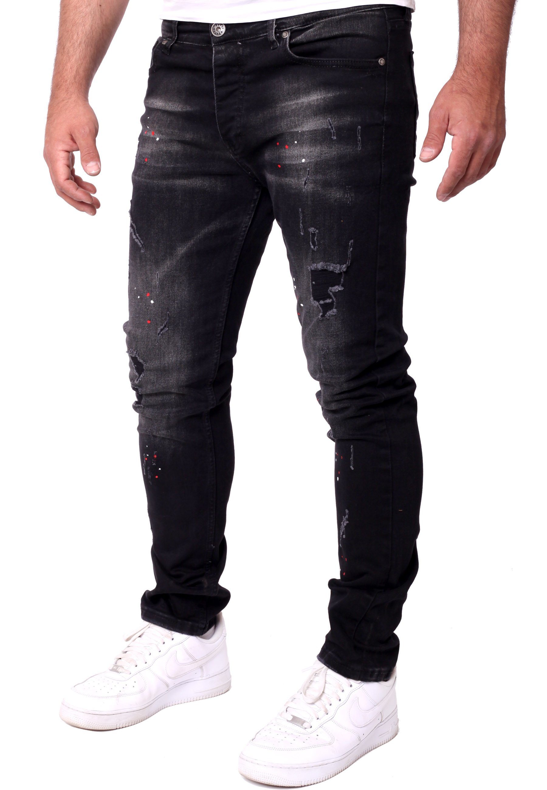 Reslad Destroyed-Jeans Reslad Jeans Herren Color-Splashes Stretch Denim Destroyed Jeanshose Destroyed Jeanshose Männer-Hose Slim Fit
