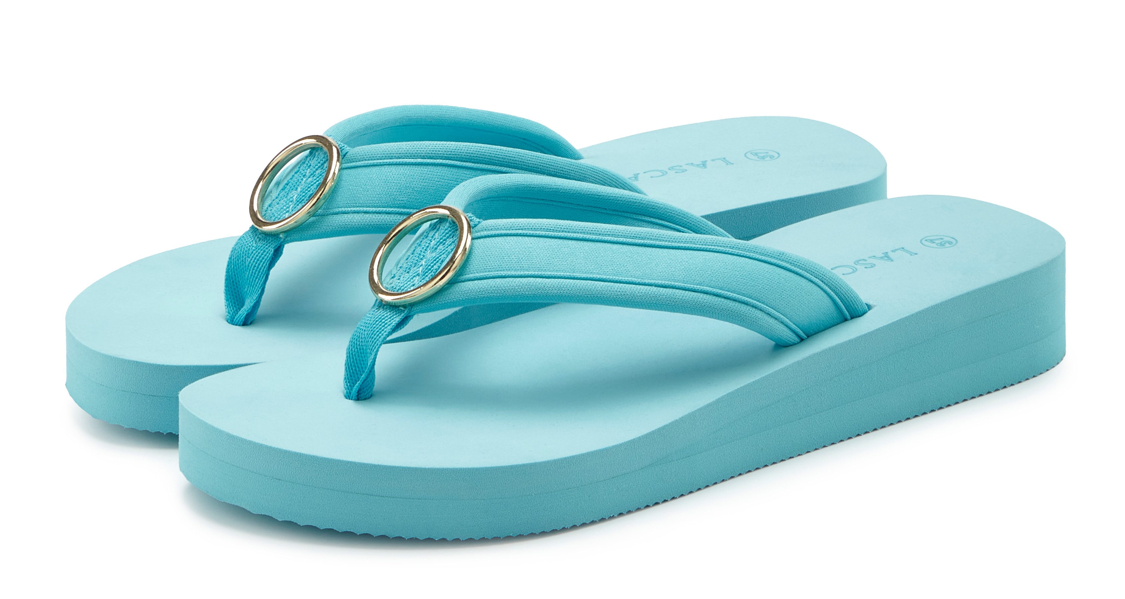 LASCANA Sandale, Pantolette, Badezehentrenner Zehentrenner, Badeschuh mit Ringapplikation "Italy" VEGAN. € 27,99