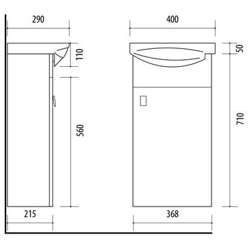 Planetmöbel Waschtisch Waschtischunterschrank 40cm