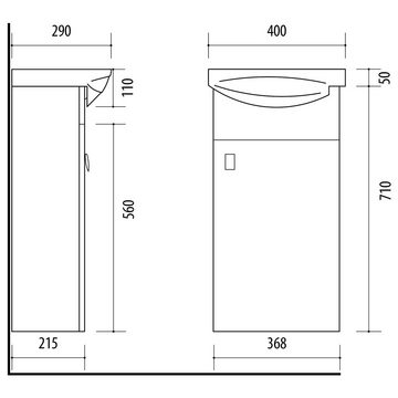 Planetmöbel Badmöbel-Set Waschbeckenunterschrank 45cm mit Spiegelschrank, (Komplett-Set, 3-St)