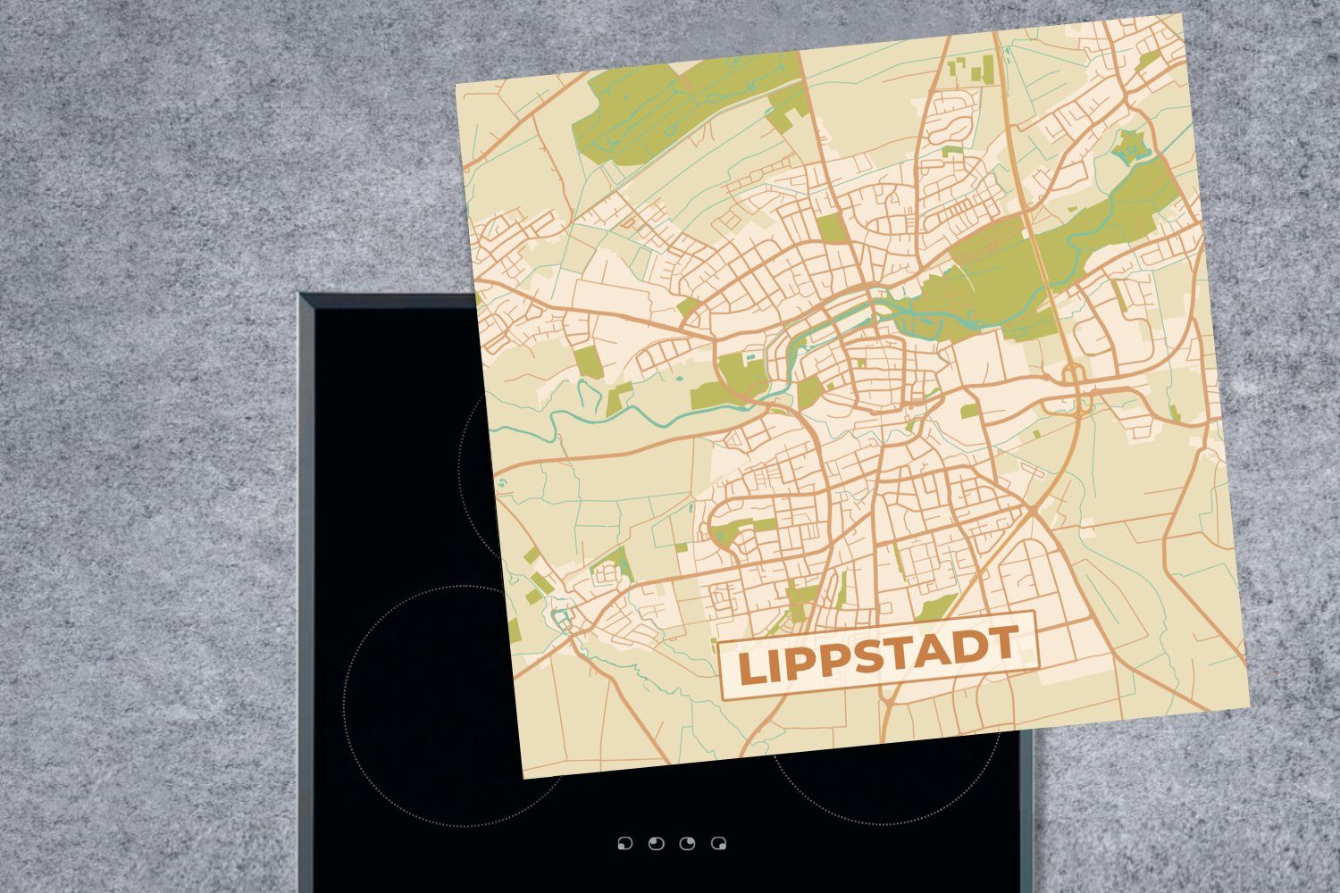 Lippstadt Vinyl, MuchoWow tlg), - cm, Karte - Vintage, Karte Stadtplan Arbeitsplatte Ceranfeldabdeckung, - für küche (1 78x78 - Herdblende-/Abdeckplatte