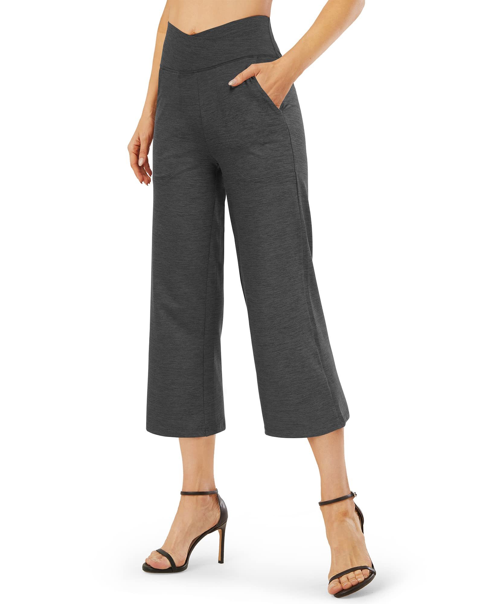 G4Free Yogahose G4Free Damen Bootcut Yoga House Hohe Taille mit Taschen Weites Bein Caprihose, überkreuzte Taille Anzughose für Arbeiten Sport