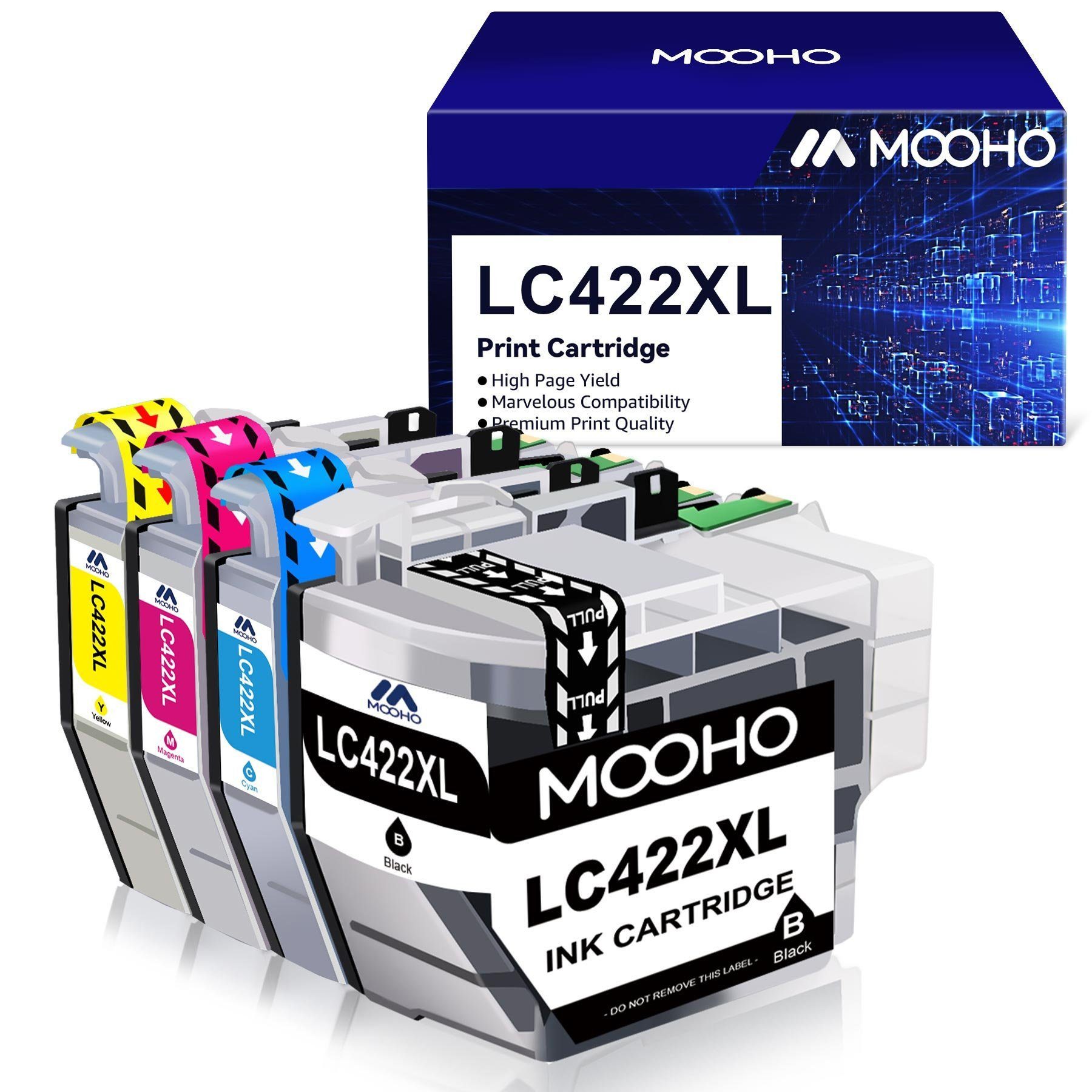 MOOHO 4er Druckerpatronen für Brother LC422XL LC 422 XL Tintenpatrone (MFC-J6590DW MFC-J6940DW MFC-J5340DW MFC-J5345DW, MFC-J5740DW MFC-J6540DW MFC-J6540DWE MFC-J5340DWE Ecopro)