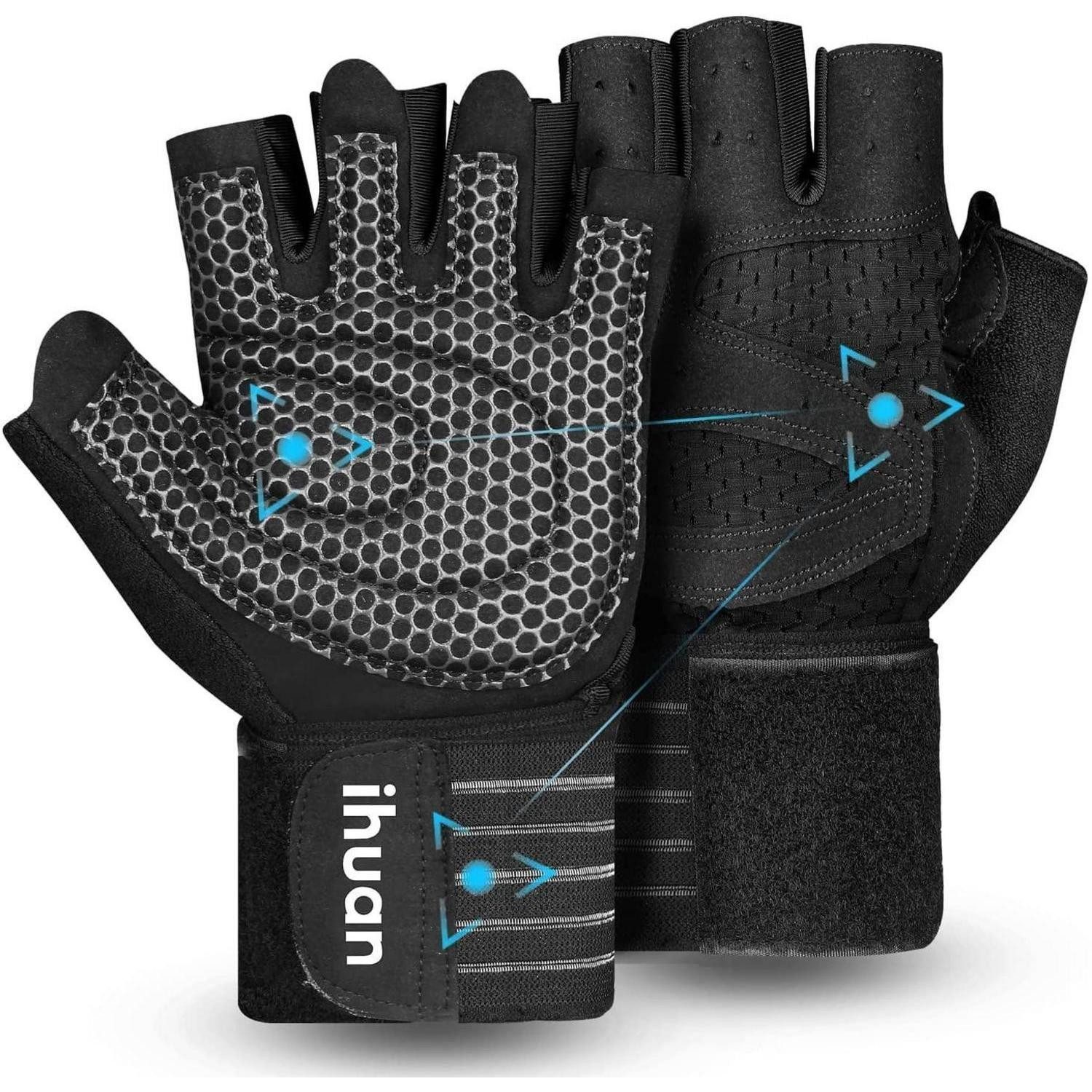 LuxusKollektion Trainingshandschuhe Fitnesshandschuhe mit Handgelenkband L Schwarz (1-St)