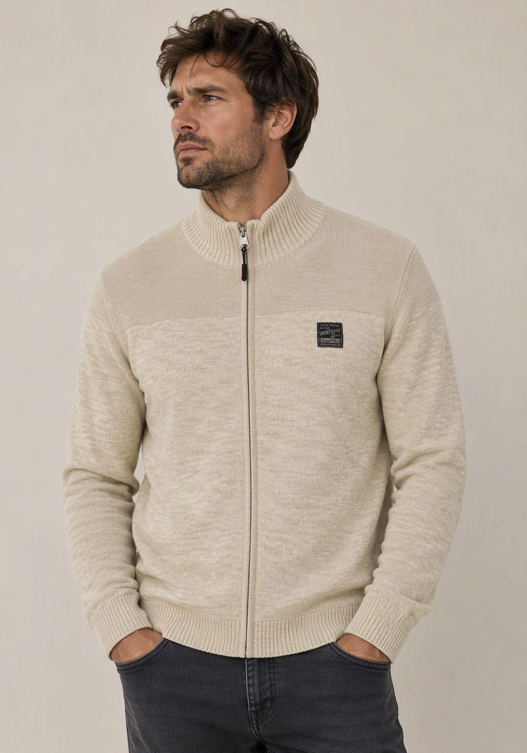 Man's World Strickjacke Neue Kollektion! Highlight 2 Strickstrukturen Regular Fit, mit melierter Optik, mit Stehkragen
