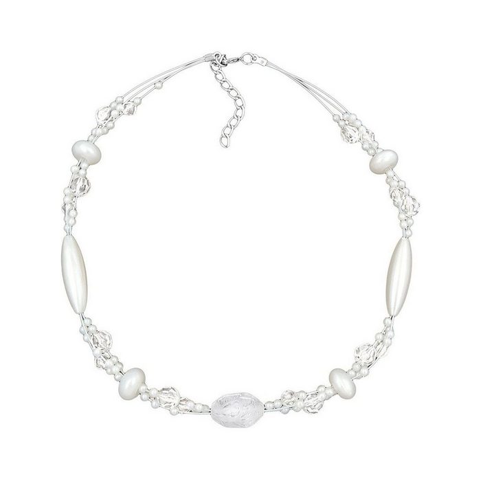 Gallay Perlenkette Drahtkette Krokoperle weiß frosted Perle wachsweiß Kunststoffperlen 42cm