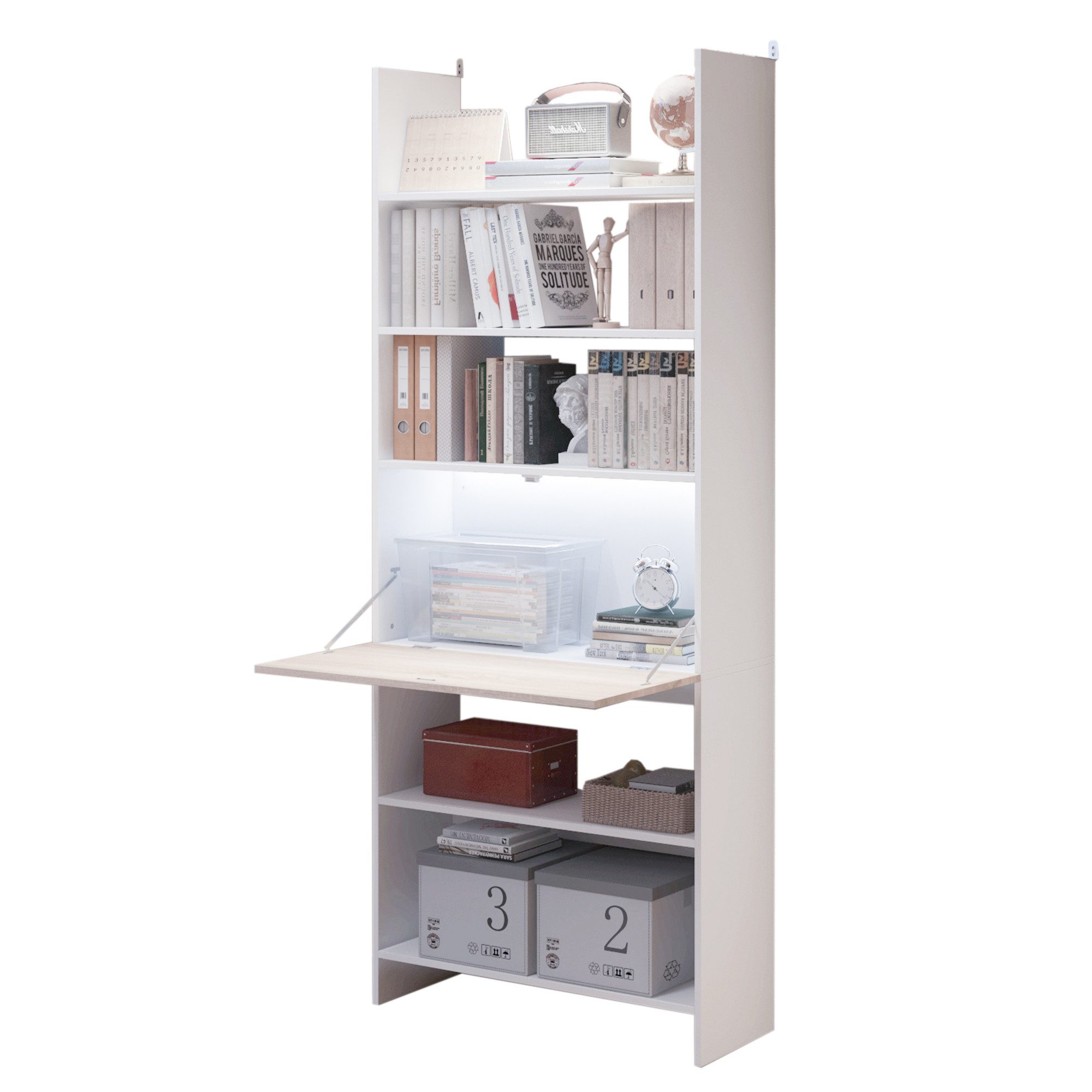 FUFU&GAGA Schreibtisch 80x 30x 198 cm, Weiß + Eichenholz, MDF günstig online kaufen