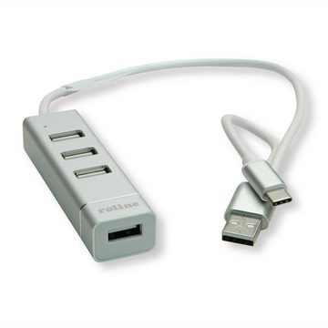 ROLINE USB-Verteiler ROLINE USB 2.0 Notebook Hub, 4 Ports, Typ A+C Anschlusskabel (14.02...