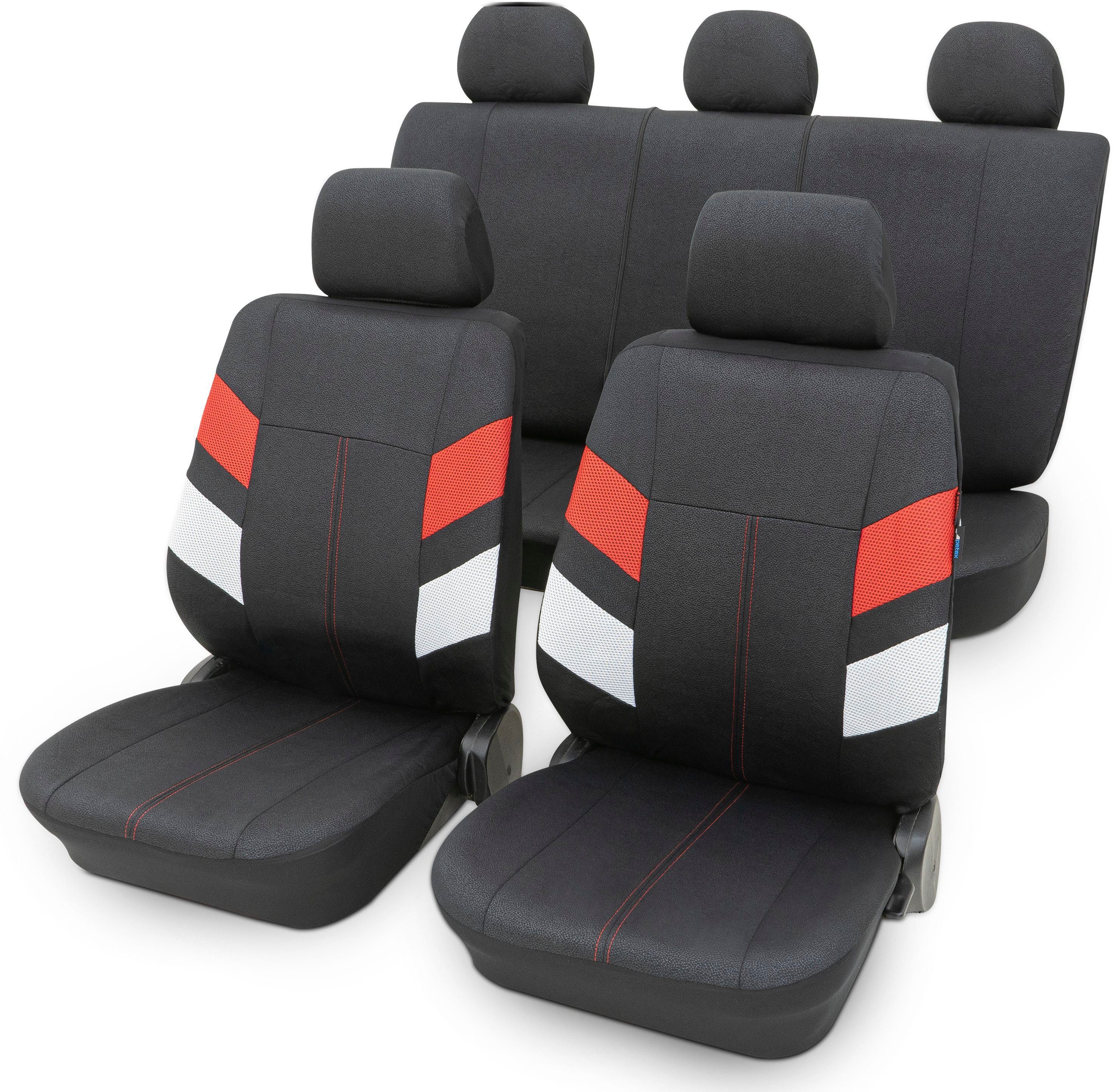 Petex Autositzbezug 11-tlg Set "Maui" universelle Passform, Geeignet für Fahrzeuge mit/ohne Seitenairbag, SAB 1 Vario rot