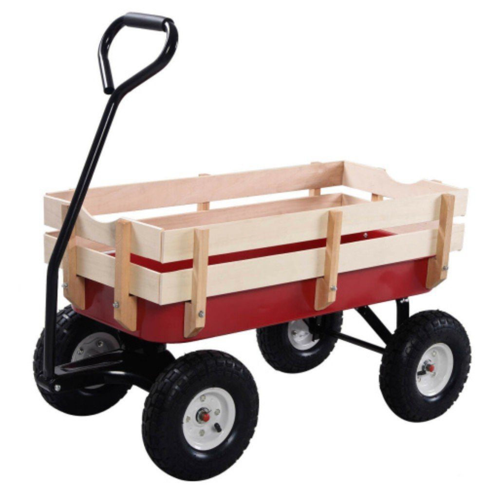 All autolock Outdoor Air w/Wood Railing Tires Pulling Terrain Red Rollwagen Wagon