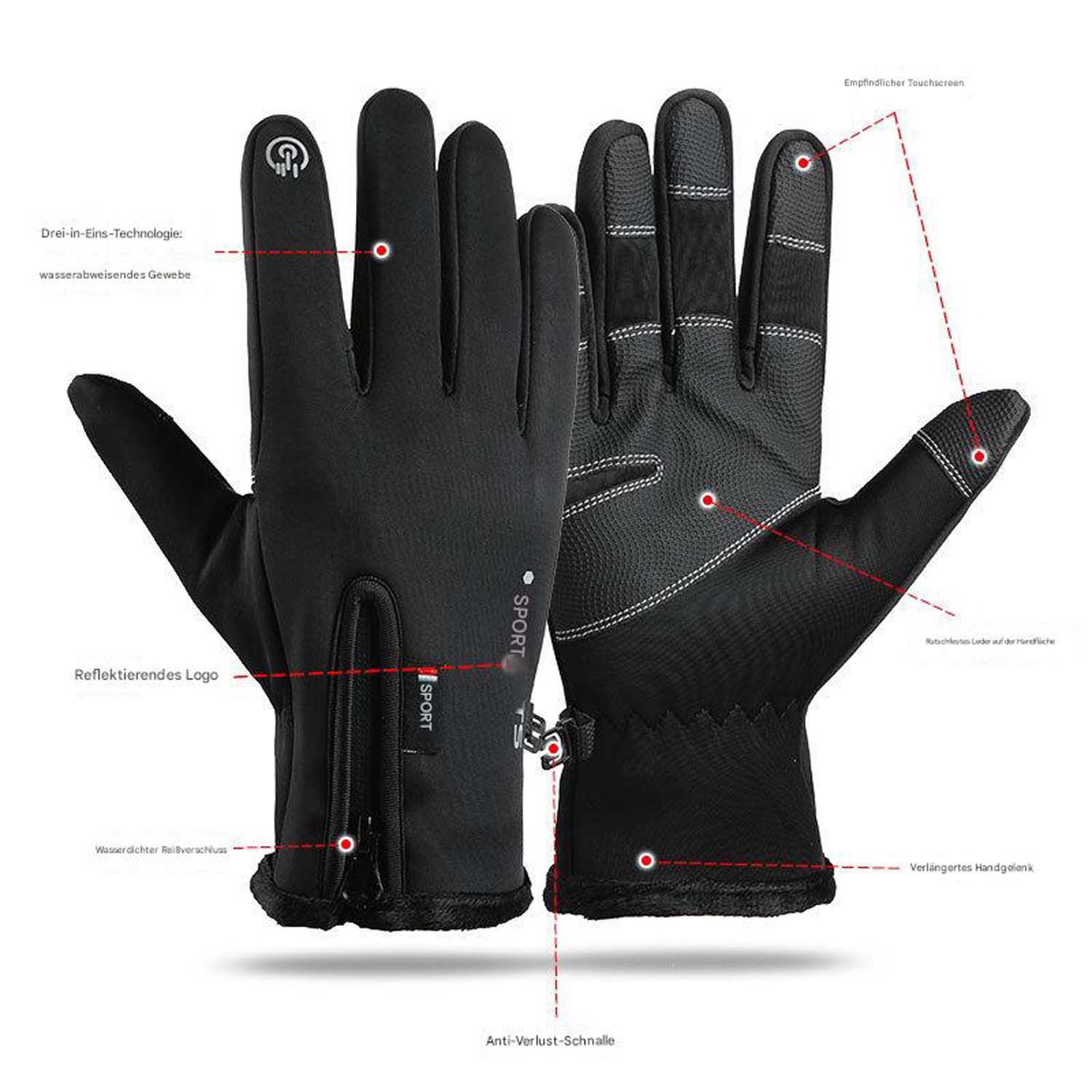 trends for living Fleecehandschuhe Winterwarme Handschuhe wind wasserdichte Handschuhe Outdoor-Handschuhe Radsport, fleecegefüttert, rutschfeste Touchscreen-Handschuhe