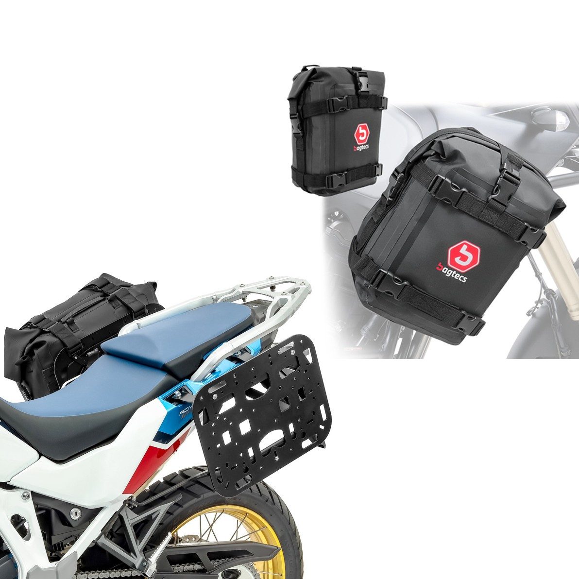 Bagtecs Reisetasche Montageplatte + Set Sturzbügeltaschen 2x 6Ltr