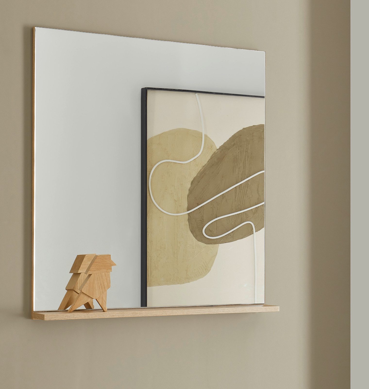 Furn.Design Garderobenspiegel Center (Wandspiegel in Eiche Dekor mit Ablage, 75 x 80 cm), rahmenlos