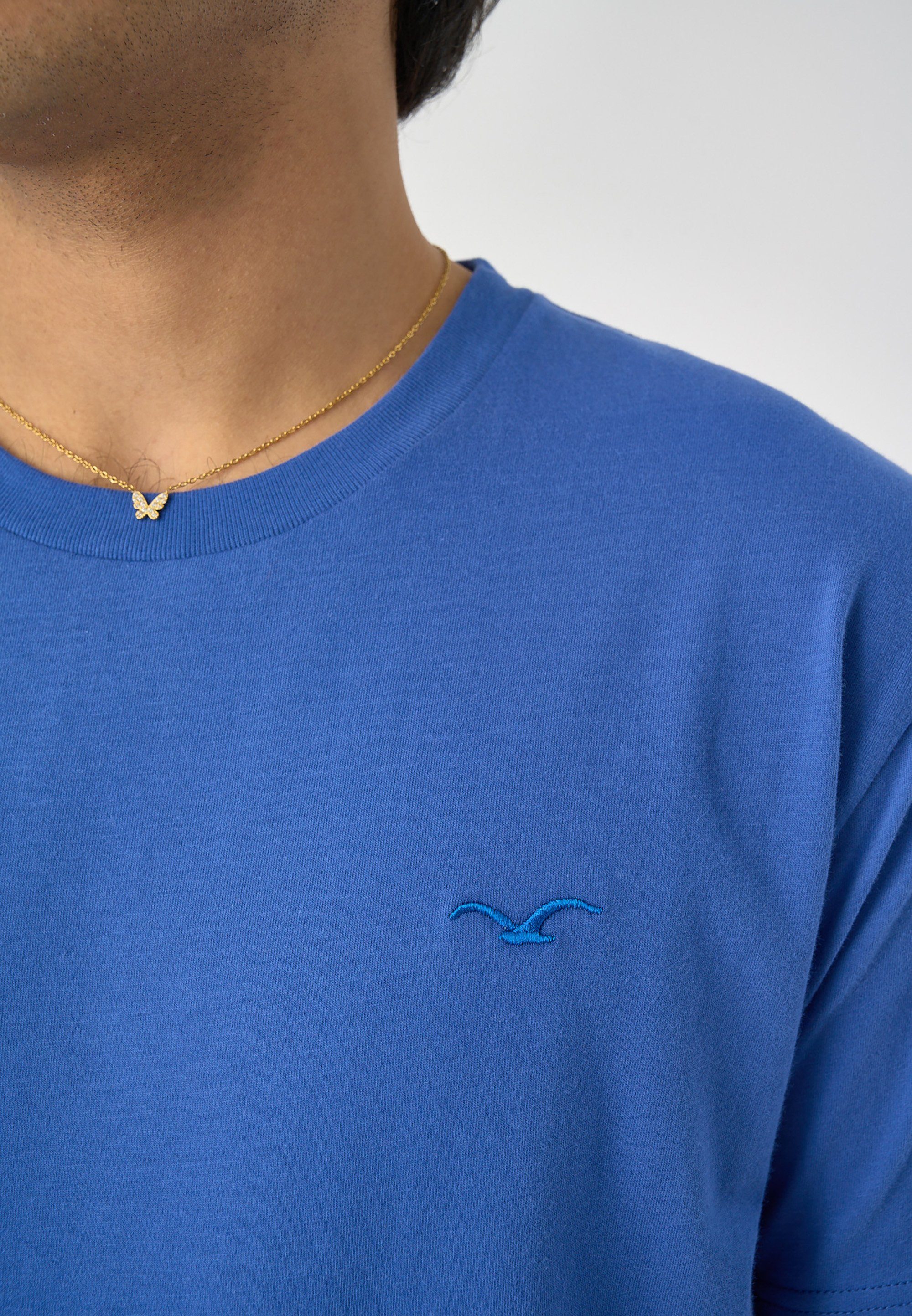 mit Logo-Stickerei T-Shirt blau Regular kleiner Ligull (1-tlg) Cleptomanicx