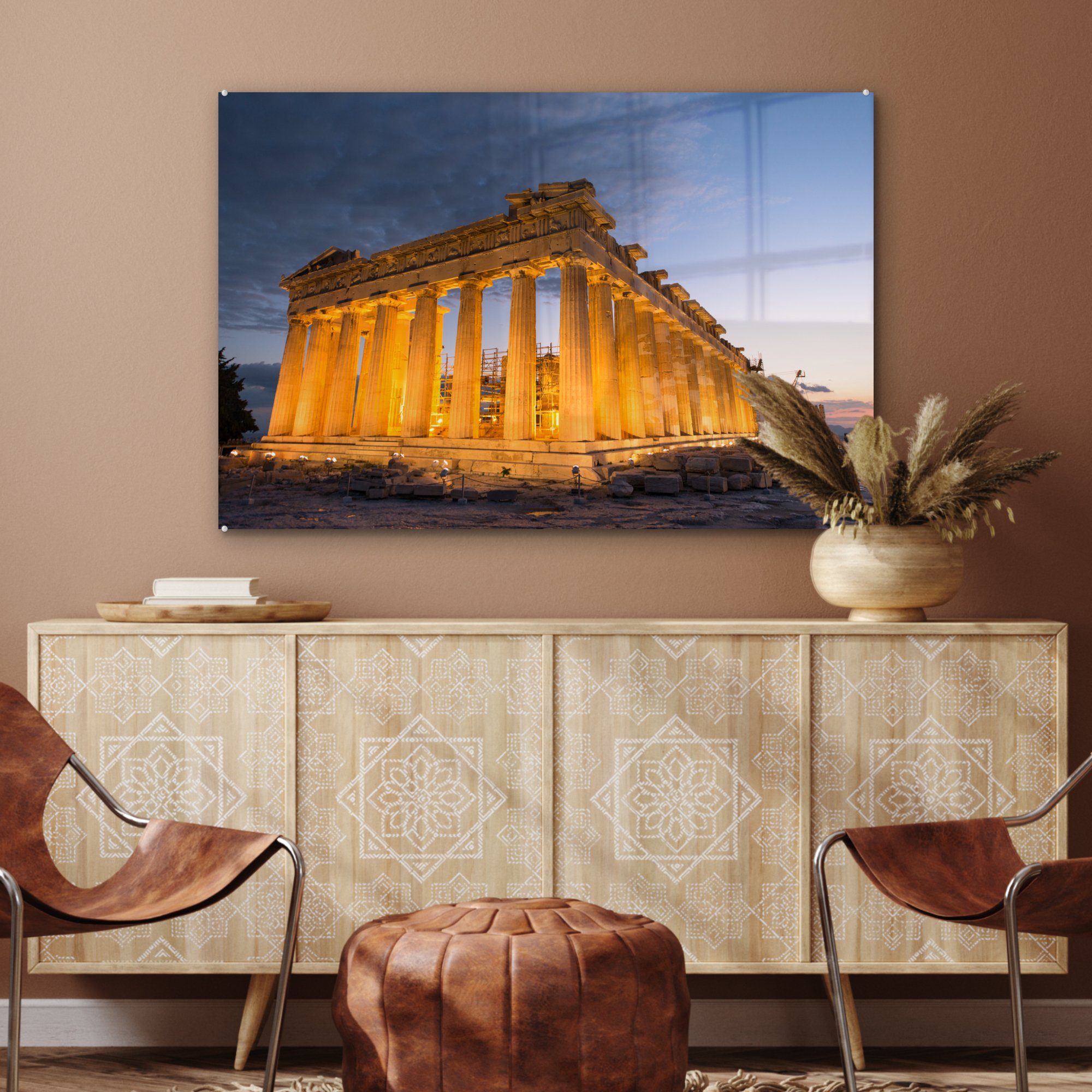 & Parthenon in (1 Acrylglasbild beleuchtete Der Acrylglasbilder MuchoWow Griechenland, Schlafzimmer Wohnzimmer St),