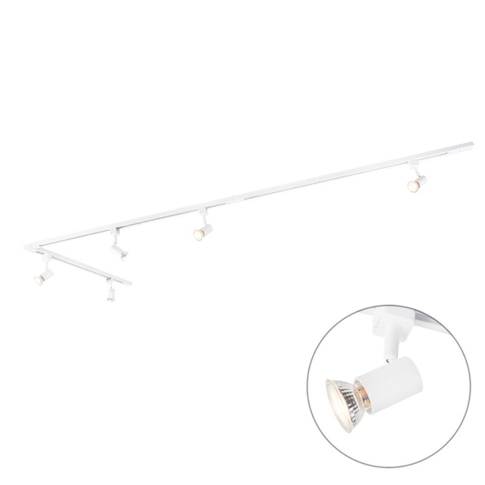 Qazqa Schienensystem-Sets Jeany, 200 cm, (1-tlg), GU10, Weiß, Modern, Stahl, Deckenstrahler 5-flammig