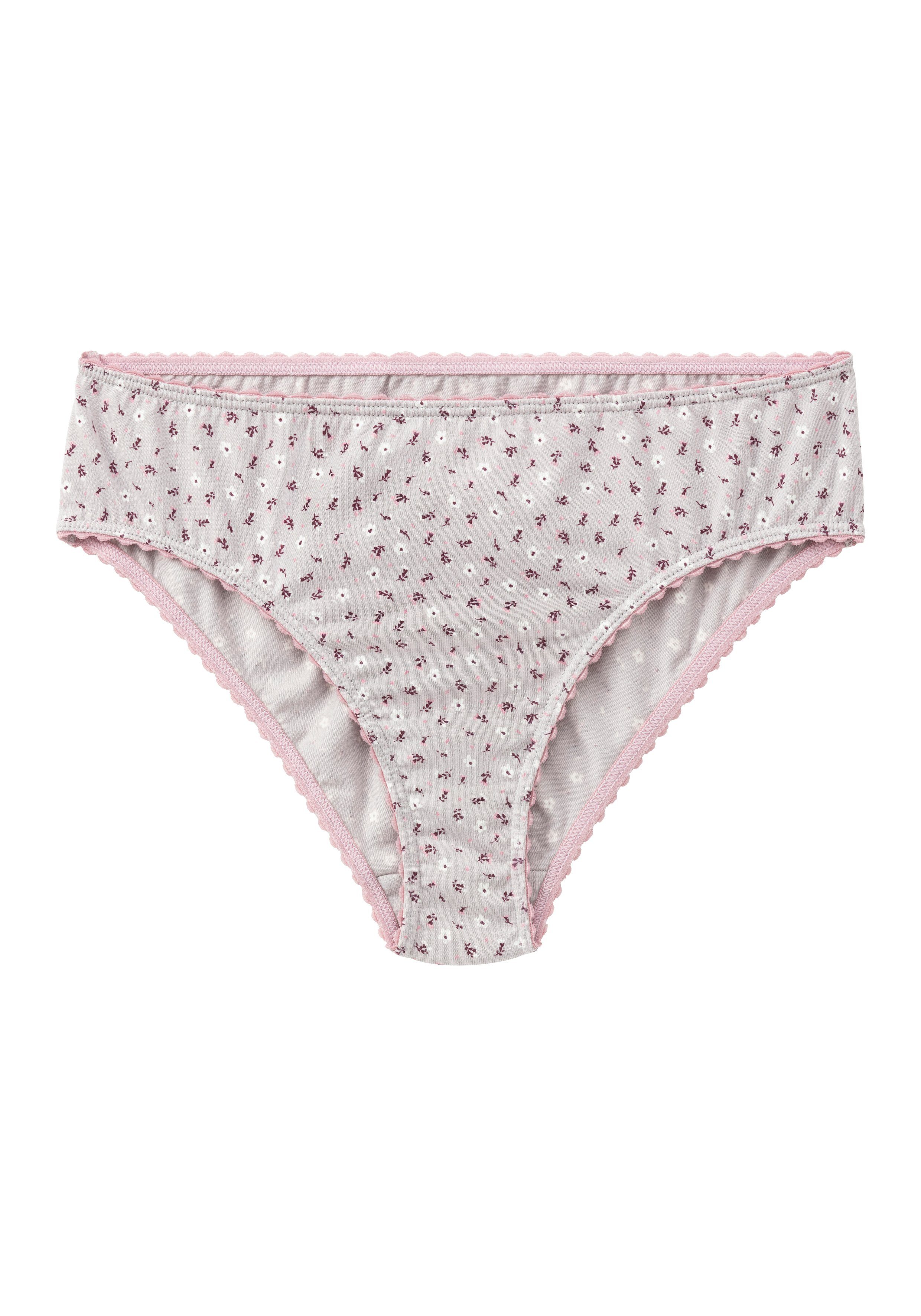 + (Packung, rosa-uni, Vivance rosa-geblümt, grau-geblümt, 4-St) in Uni Packung Millefleur-Design einer Slip weiß-uni