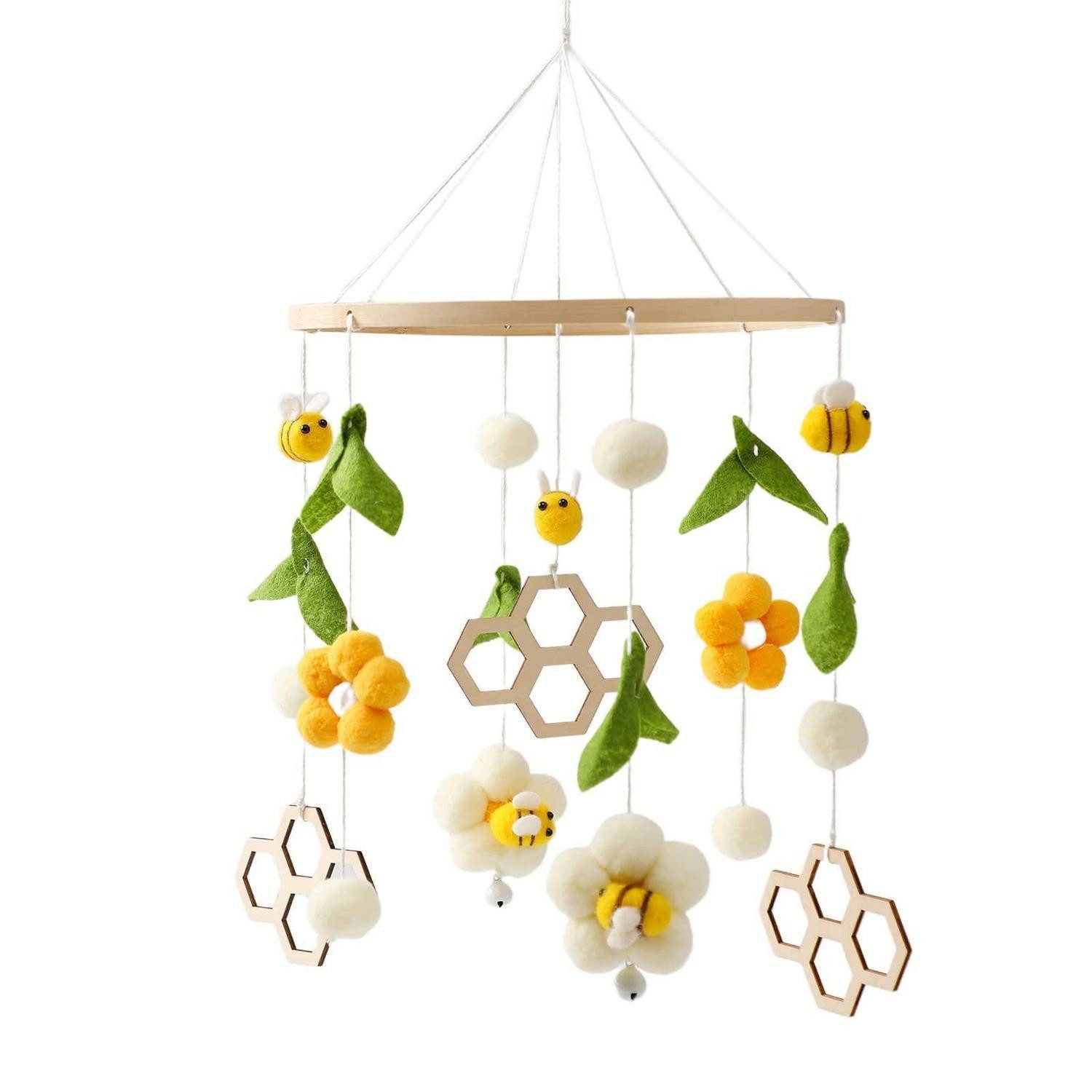 LuxusKollektion Mobile Mobile Baby Holz Wollknäuel Blumen Bienen Bee+Honeycomb Bettglocke