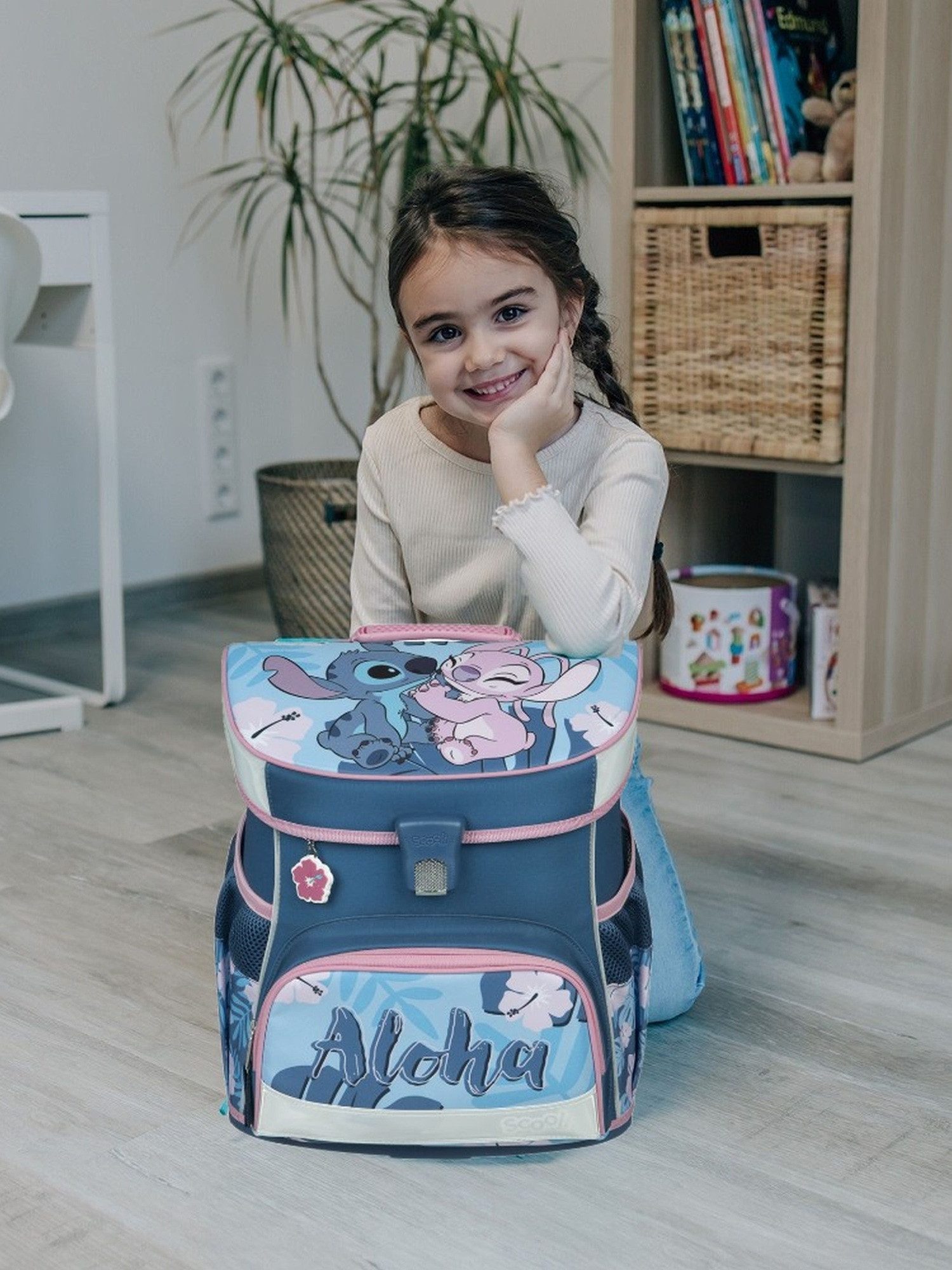 Scooli Schulranzen Campus Fit Stitch, hellblau rosa, Schultaschen Set für 1. Klasse (Grund-Set, 5-tlg., mit gefüllter Federmappe, Turn- & Geldbeutel), leicht, kompakt, robust