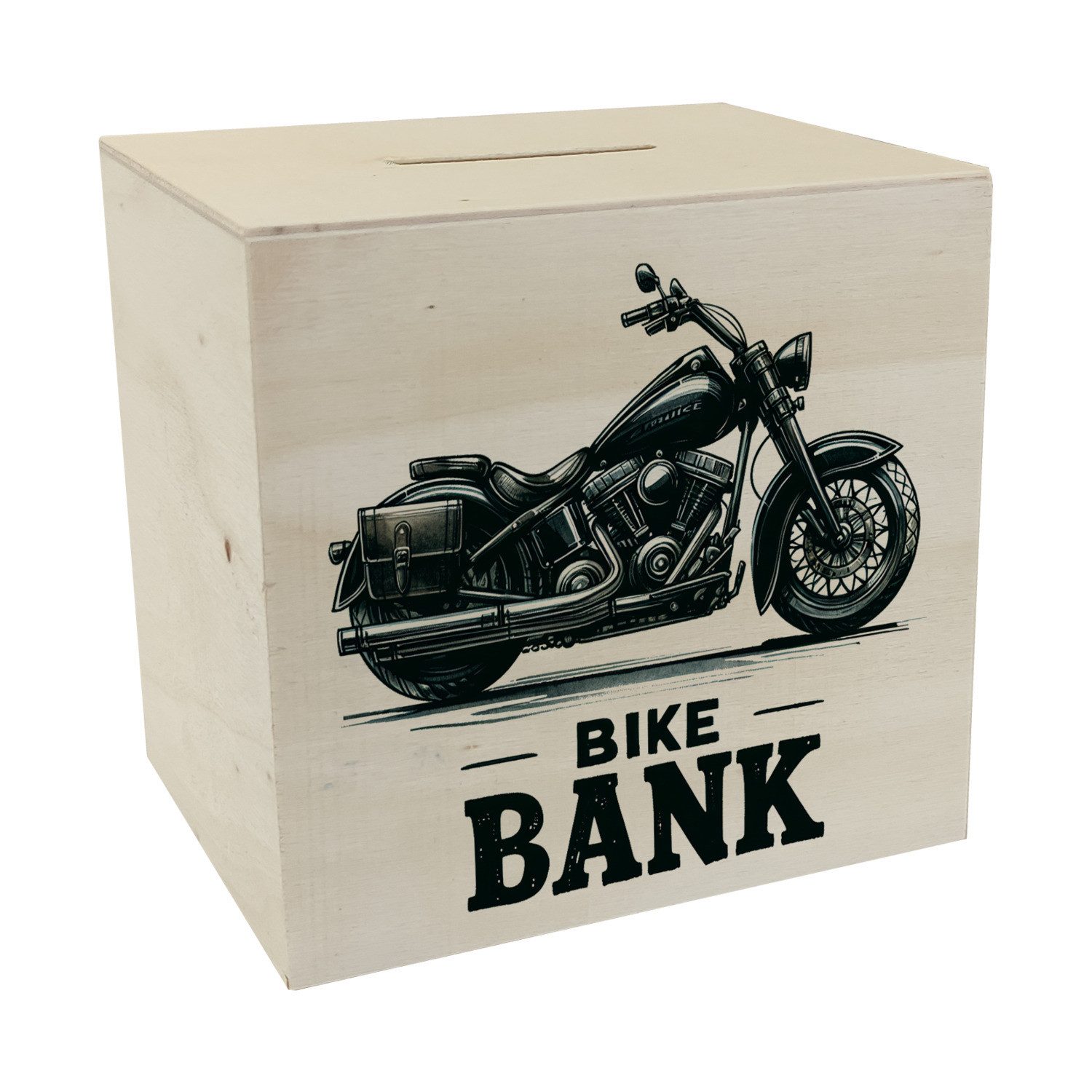 speecheese Spardose Cruiser Motorrad Spardose aus Holz mit Spruch Bike Bank