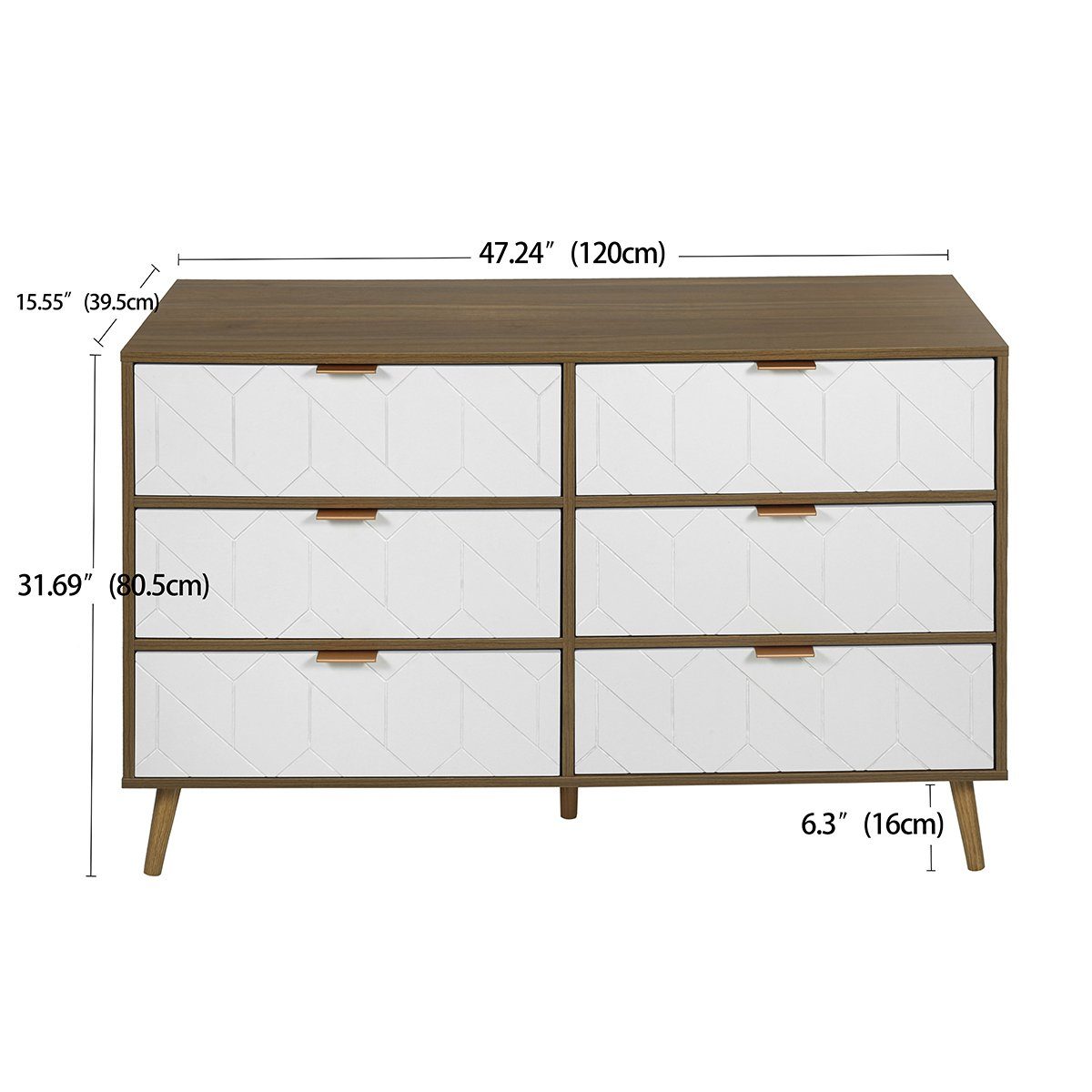 Sideboard (Kommode mit 6 Schubladen), Highboard für Schlafzimmer & alle Wohnräume, 120x39.5x80.5cm