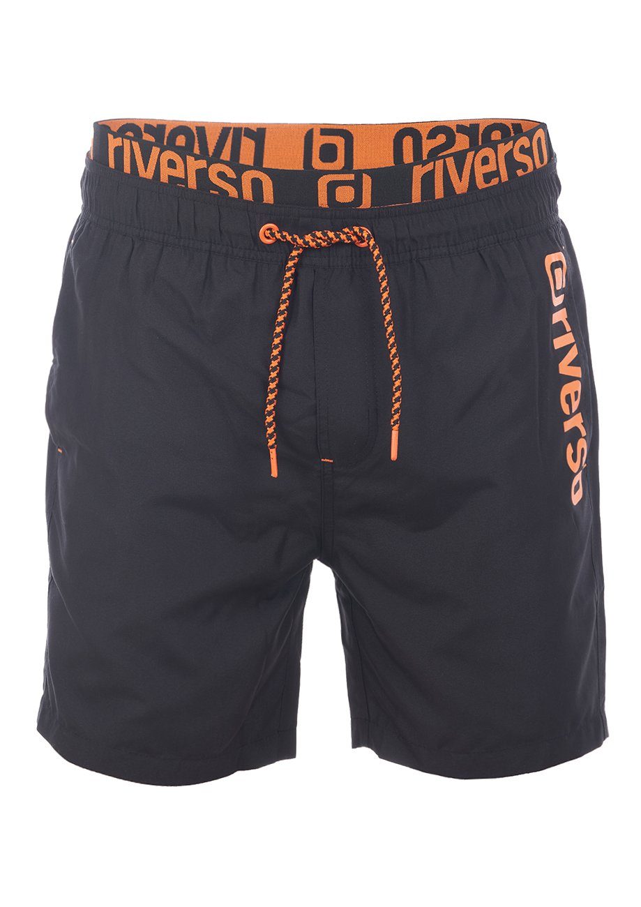 riverso Badeshorts Herren Badehose RIVBobby Regular Fit (1-St) Sportshorts mit Kordelzug Black-Shiny Orange