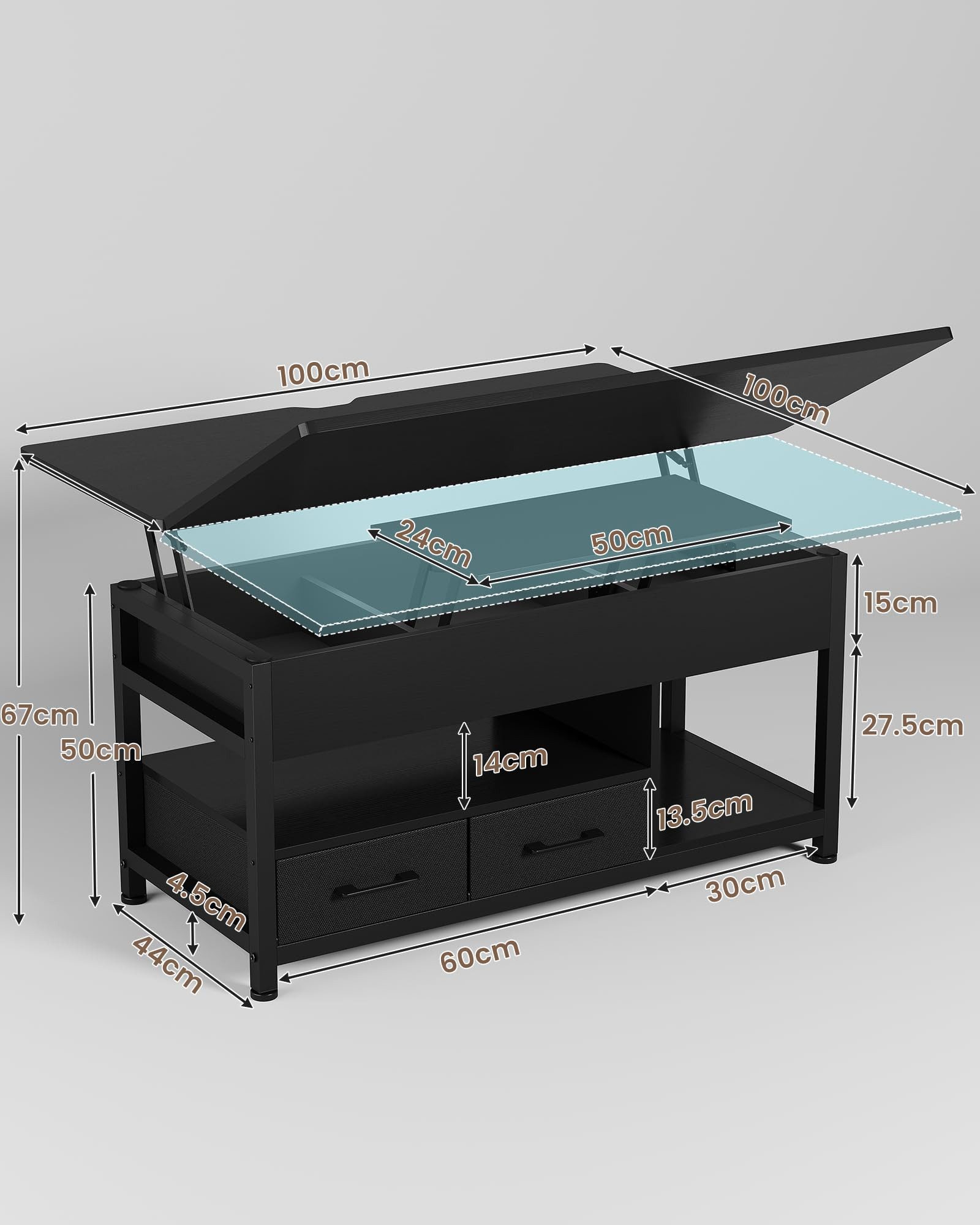 MSMASK Couchtisch 3-in-1-Multifunktions-Wohnzimmertisch mit 2 Schubladen, K günstig online kaufen