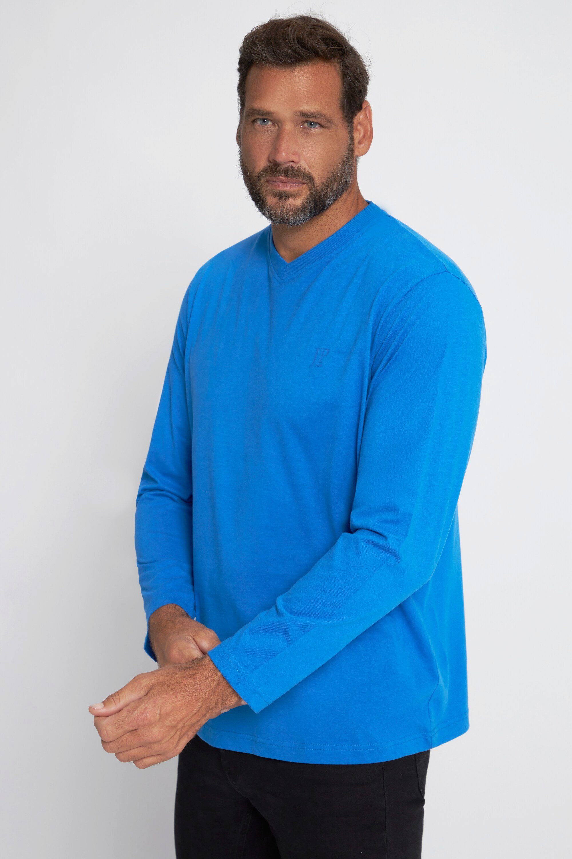 Langarm T-Shirt 8 bis XL T-Shirt JP1880 V-Ausschnitt lapisblau