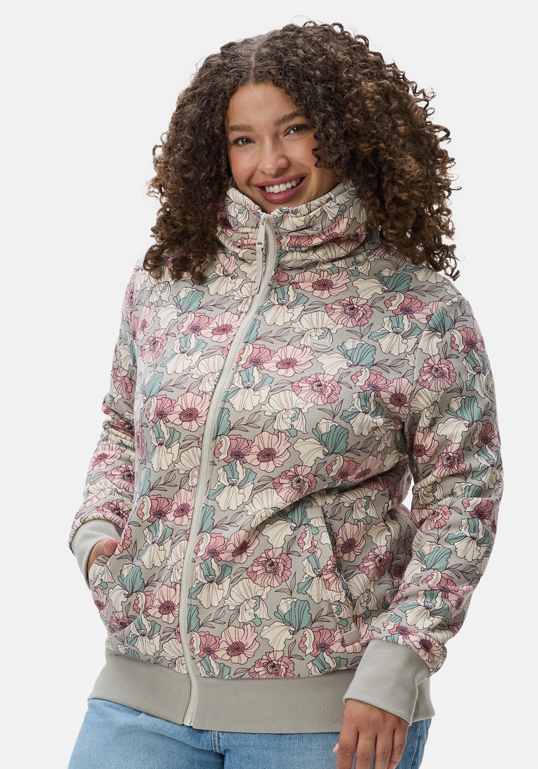 Ragwear Sweatjacke "Izolda Plus", Zipper mit hohem Kragen und Blumenmuster günstig online kaufen