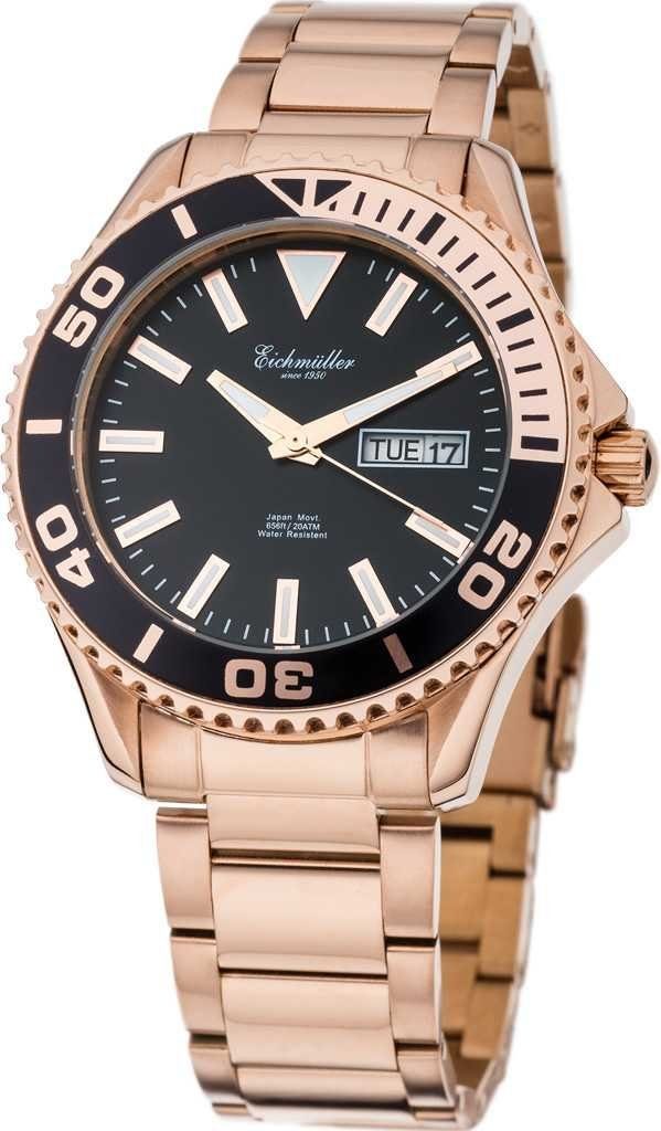 Eichmüller Taucheruhr Edelstahlarmband, Wasserdicht bis 20 ATM, Rosé, Ø 41 mm, 3470-04, Stilvolle Herrenuhr