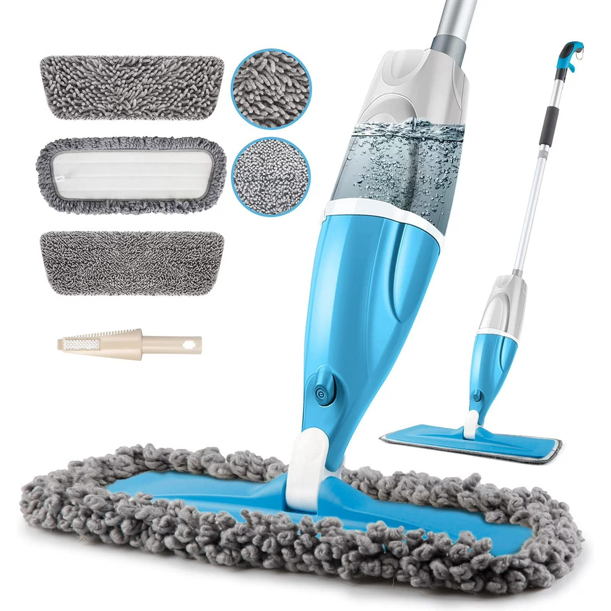 HUGERSTONE Sprühwischer Wischmopp Set mit 440ml Wassertank, Bodenwischer mit Sprühfunktion (mit 3 Waschbaren Mikrofaser Pads) Nass und Trockenwischer, 360 Grad Rotierender Wischmopp für alle Böden