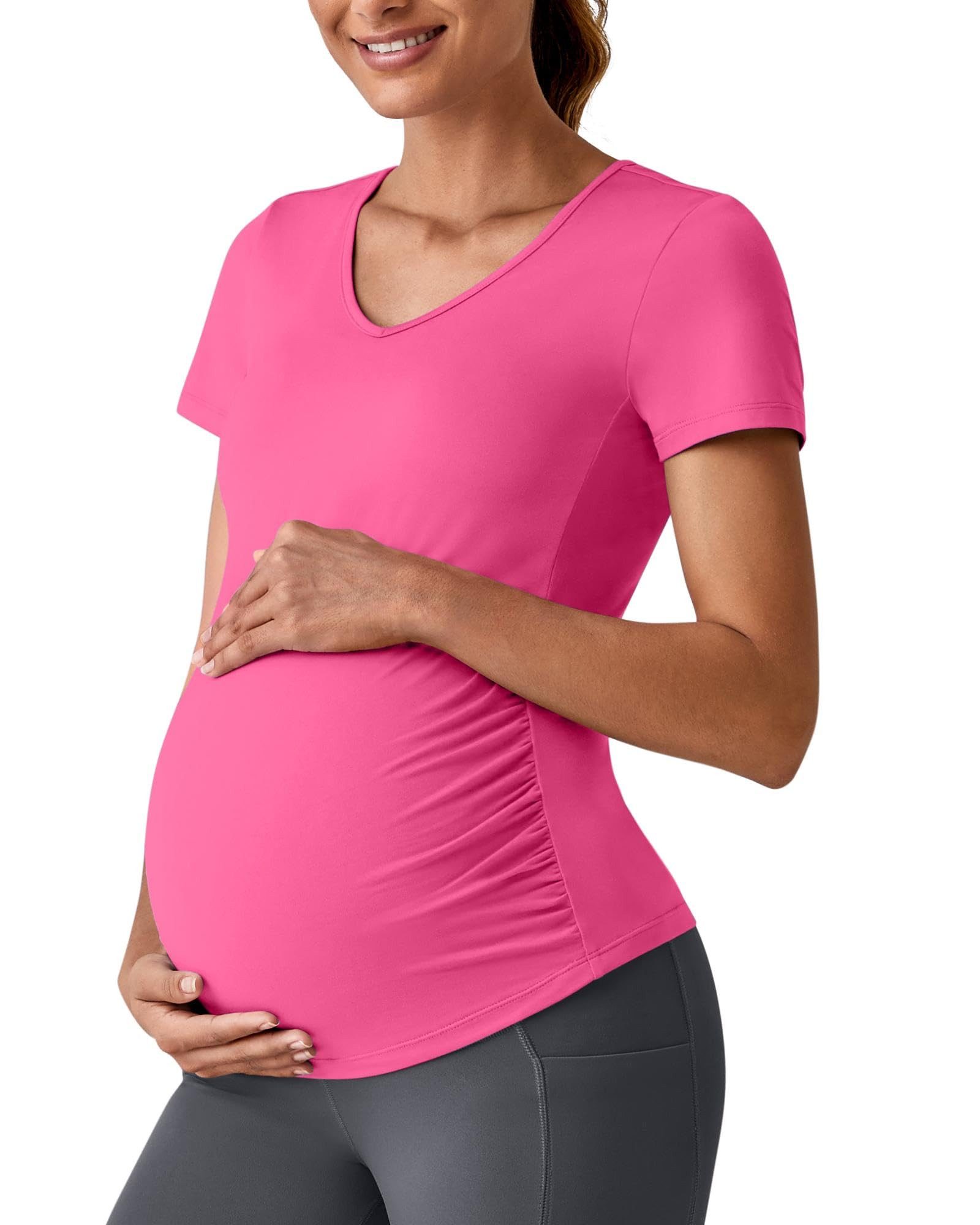 Umstandsshirt G4Free Damen Kurzarm V-Ausschnitt Schwanger Mutterschaft Oberteile