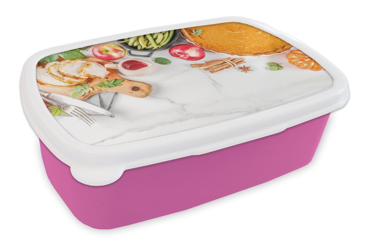 MuchoWow Lunchbox Gemüse - Obst - Fleisch - Kräuter, Kunststoff, (2-tlg), Brotbox für Erwachsene, Brotdose Kinder, Snackbox, Mädchen, Kunststoff rosa