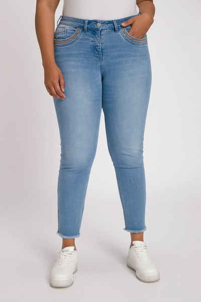 Ulla Popken Regular-fit-Jeans Jeans Sarah konisches Bein Fransensaum Stickerei