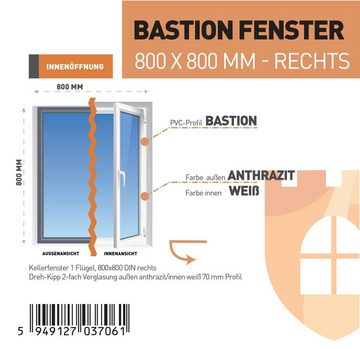 SN DECO GROUP Kellerfenster 1 Flügel, 800x800, außen anthrazit/innen weiß, 70 mm Profil, (Set), RC2 Sicherheitsbeschlag, Hochwertiges 5-Kammer-Profil